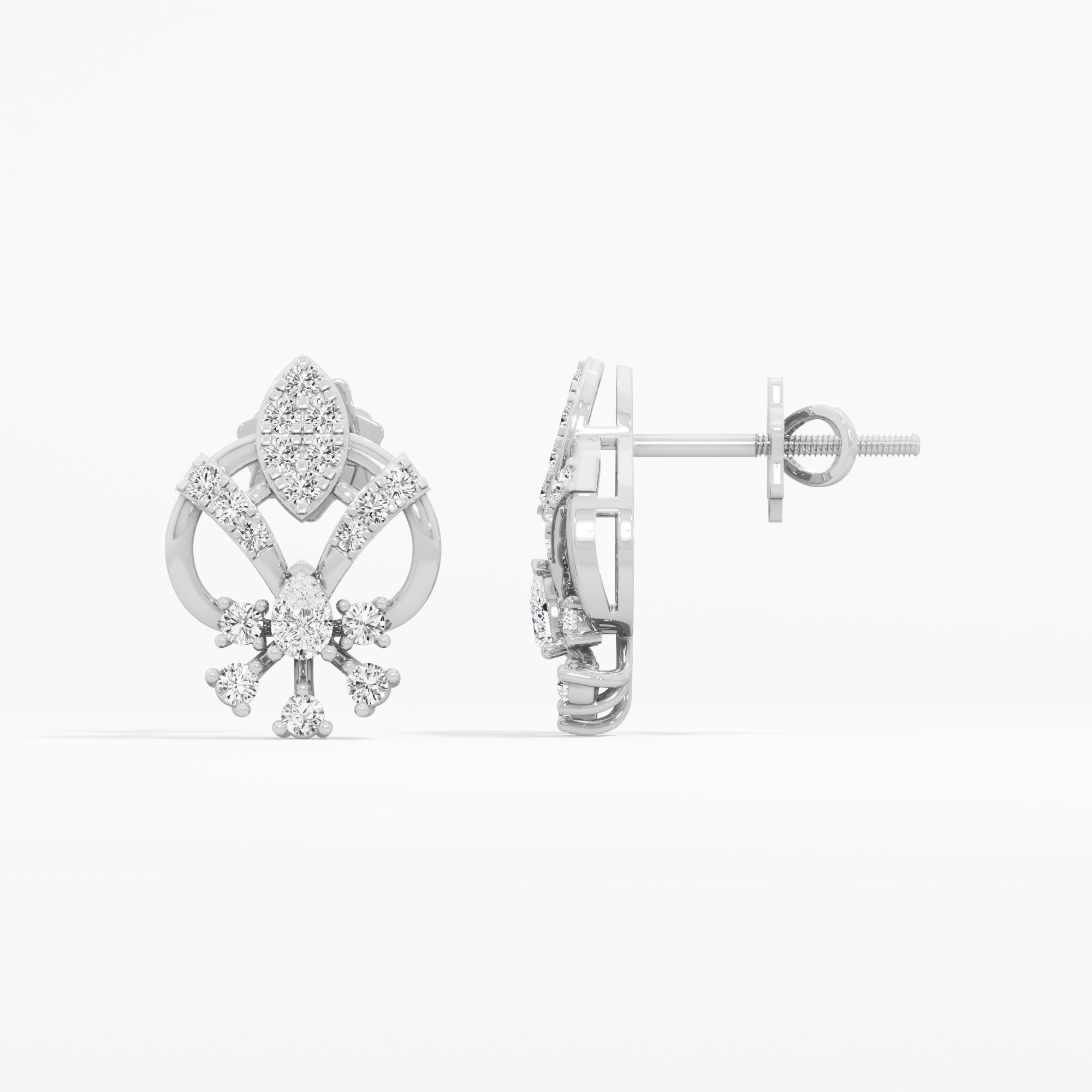 Regal Spade Stud Earrings in 9KT White Gold (Diamond Quality: FG-VVS VS)