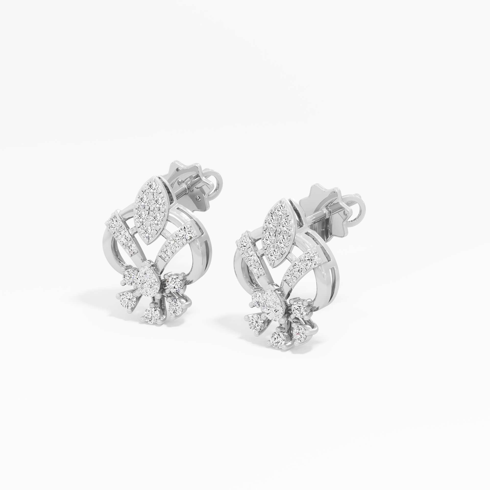 Regal Spade Stud Earrings in 9KT White Gold (Diamond Quality: FG-VVS VS)
