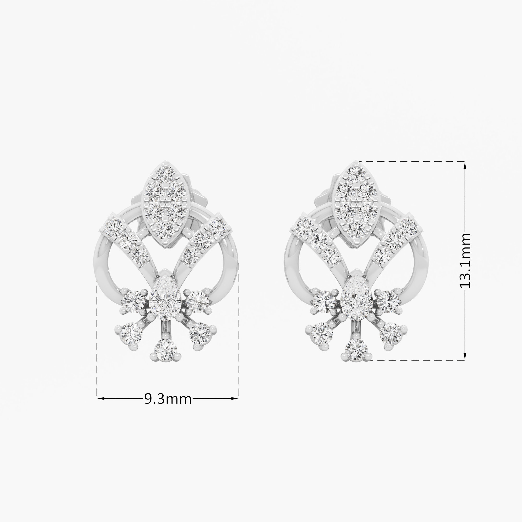 Regal Spade Stud Earrings in 9KT White Gold (Diamond Quality: FG-VVS VS)