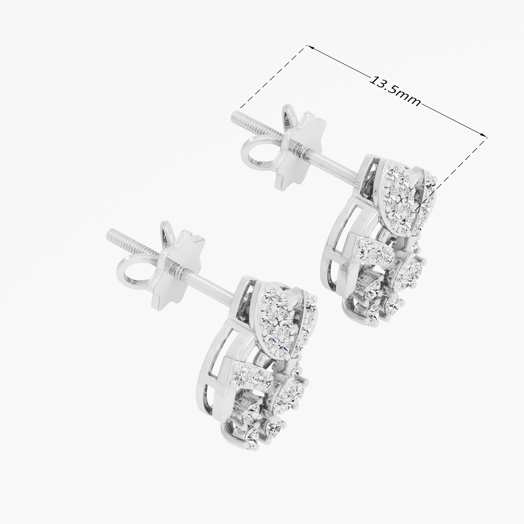 Regal Spade Stud Earrings in 9KT White Gold (Diamond Quality: FG-VVS VS)