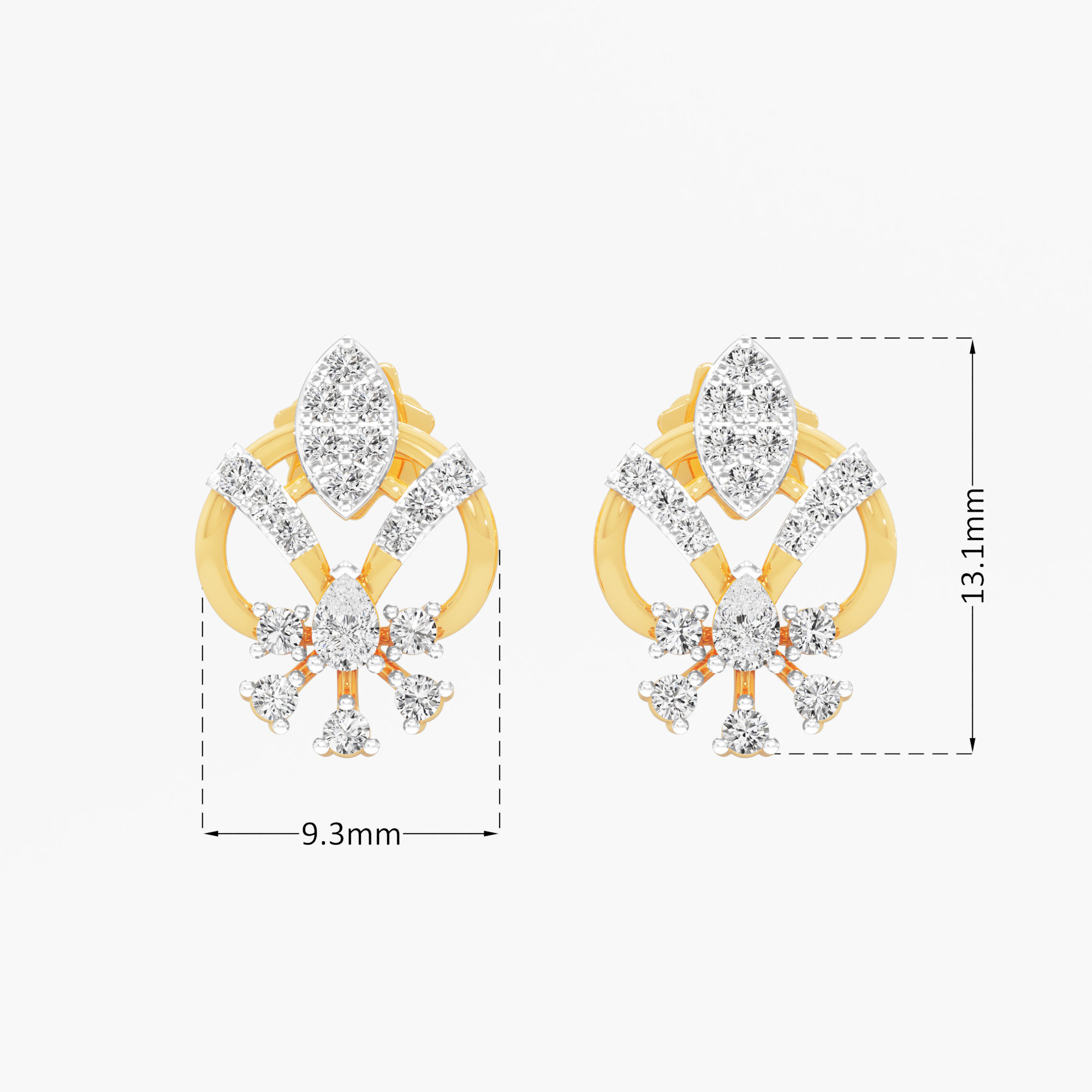 Regal Spade Stud Earrings in 9KT Yellow Gold (Diamond Quality: FG-VVS VS)