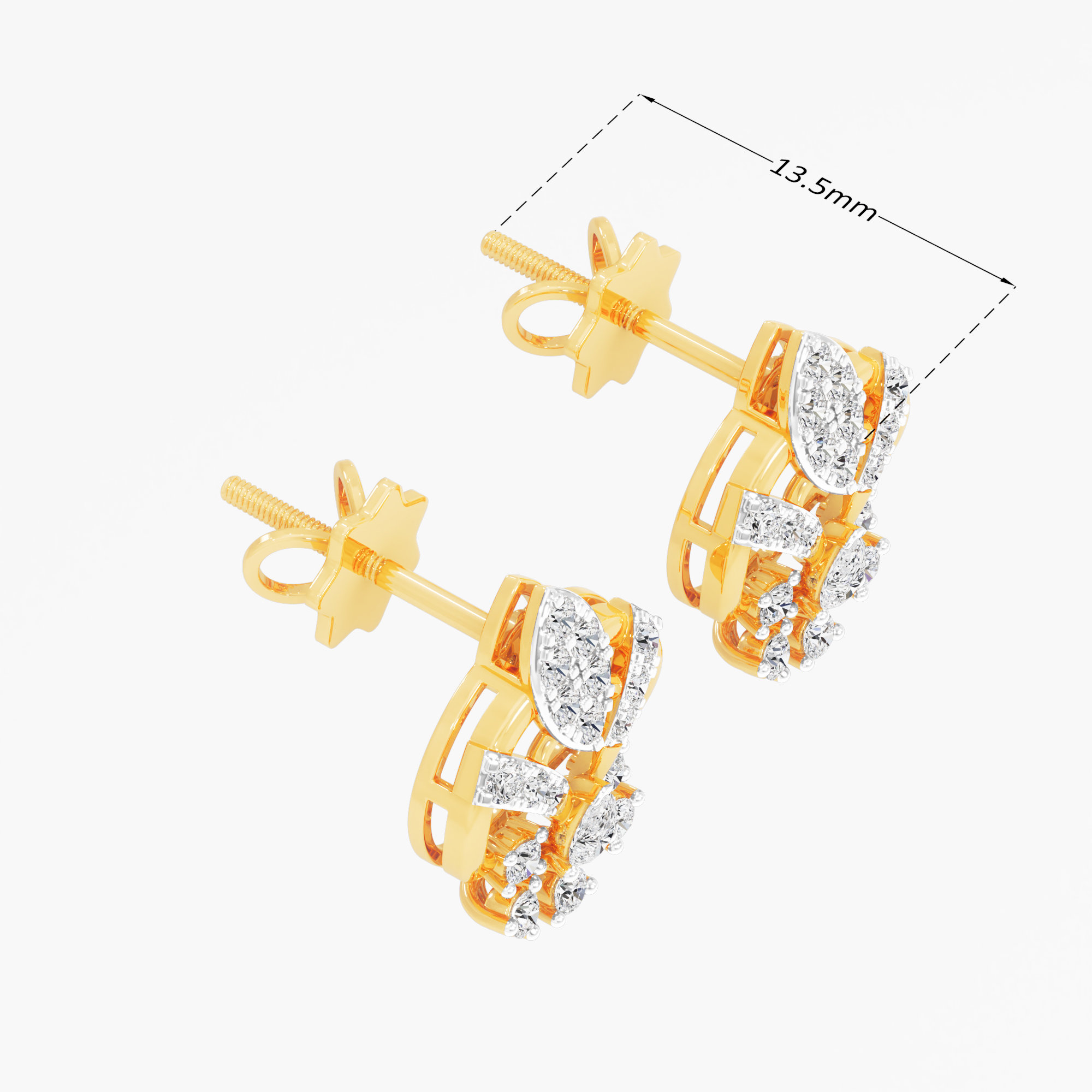 Regal Spade Stud Earrings in 9KT Yellow Gold (Diamond Quality: FG-VVS VS)