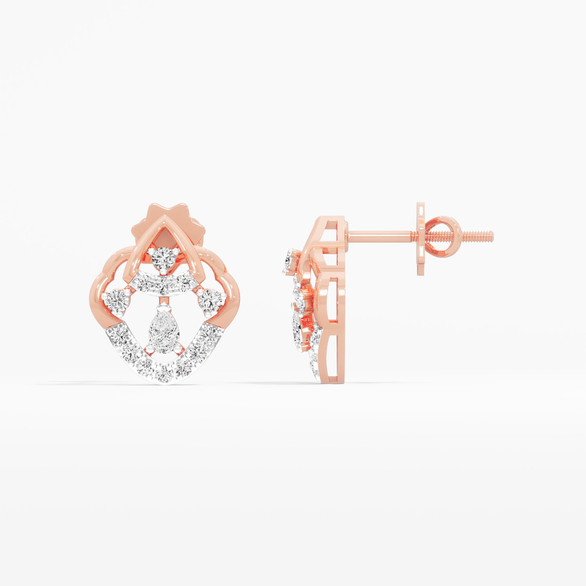 Guardian Arc Stud Earrings in 9KT Rose Gold (Diamond Quality: FG-VVS VS)