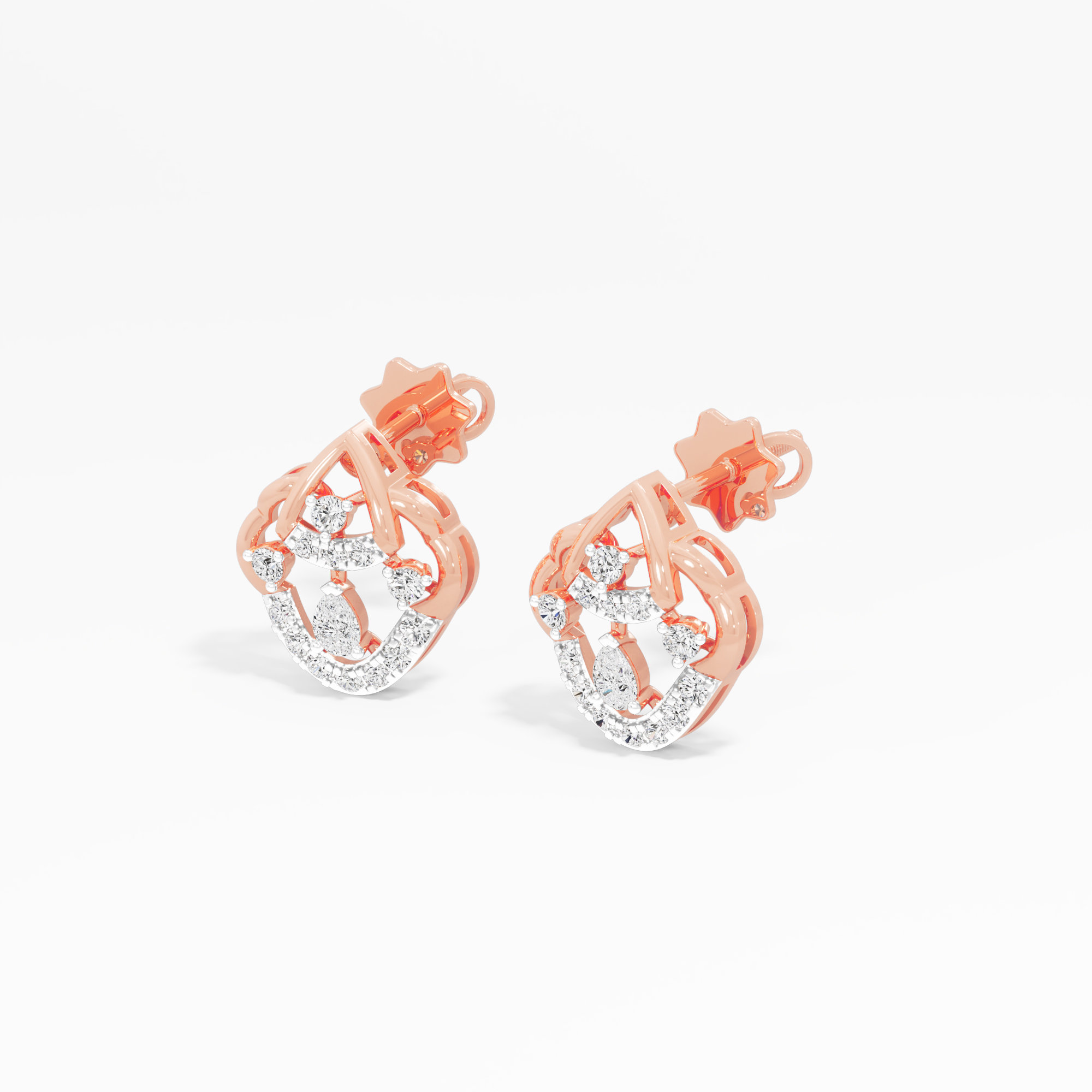 Guardian Arc Stud Earrings in 9KT Rose Gold (Diamond Quality: FG-VVS VS)