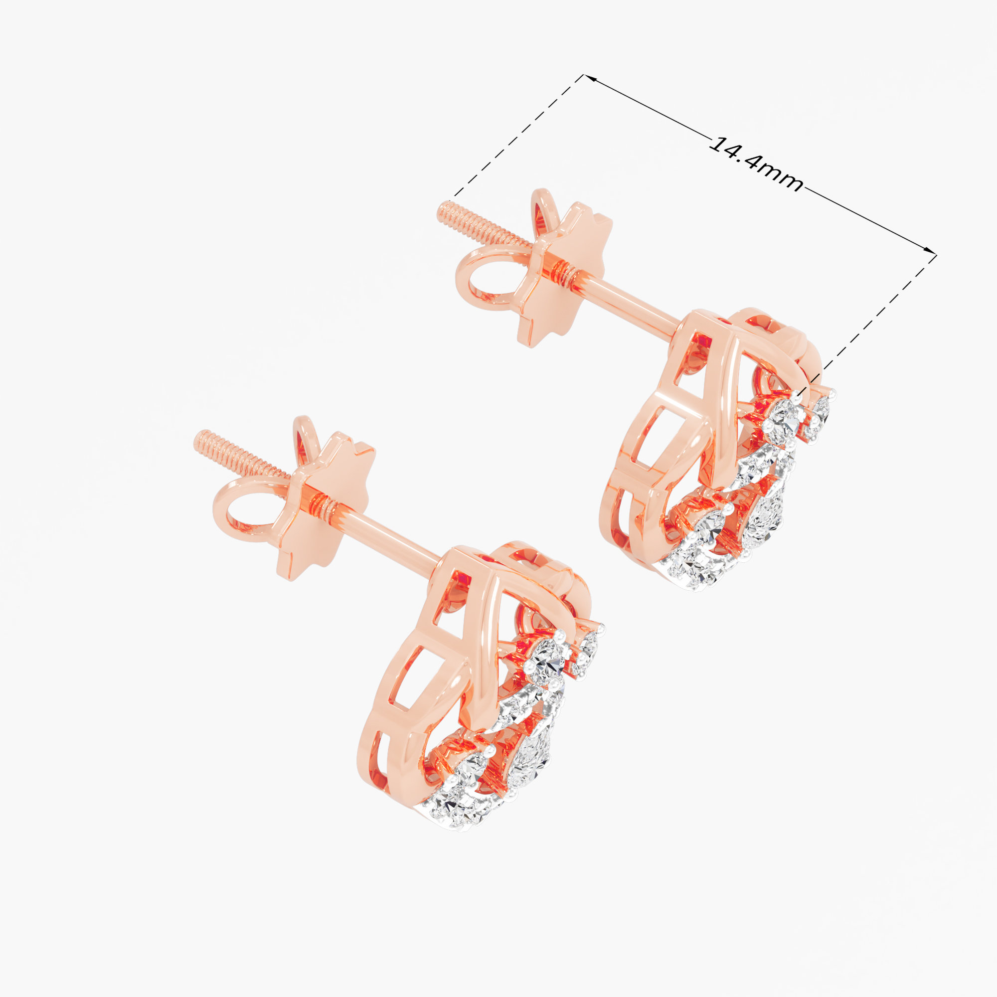 Guardian Arc Stud Earrings in 9KT Rose Gold (Diamond Quality: FG-VVS VS)