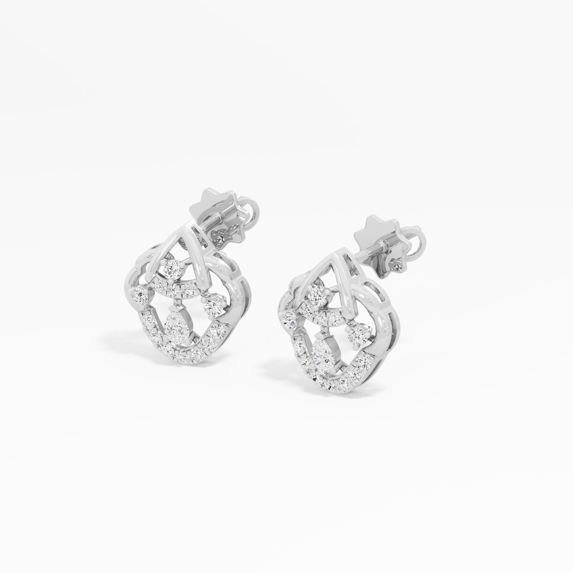 Guardian Arc Stud Earrings in 9KT White Gold (Diamond Quality: FG-VVS VS)