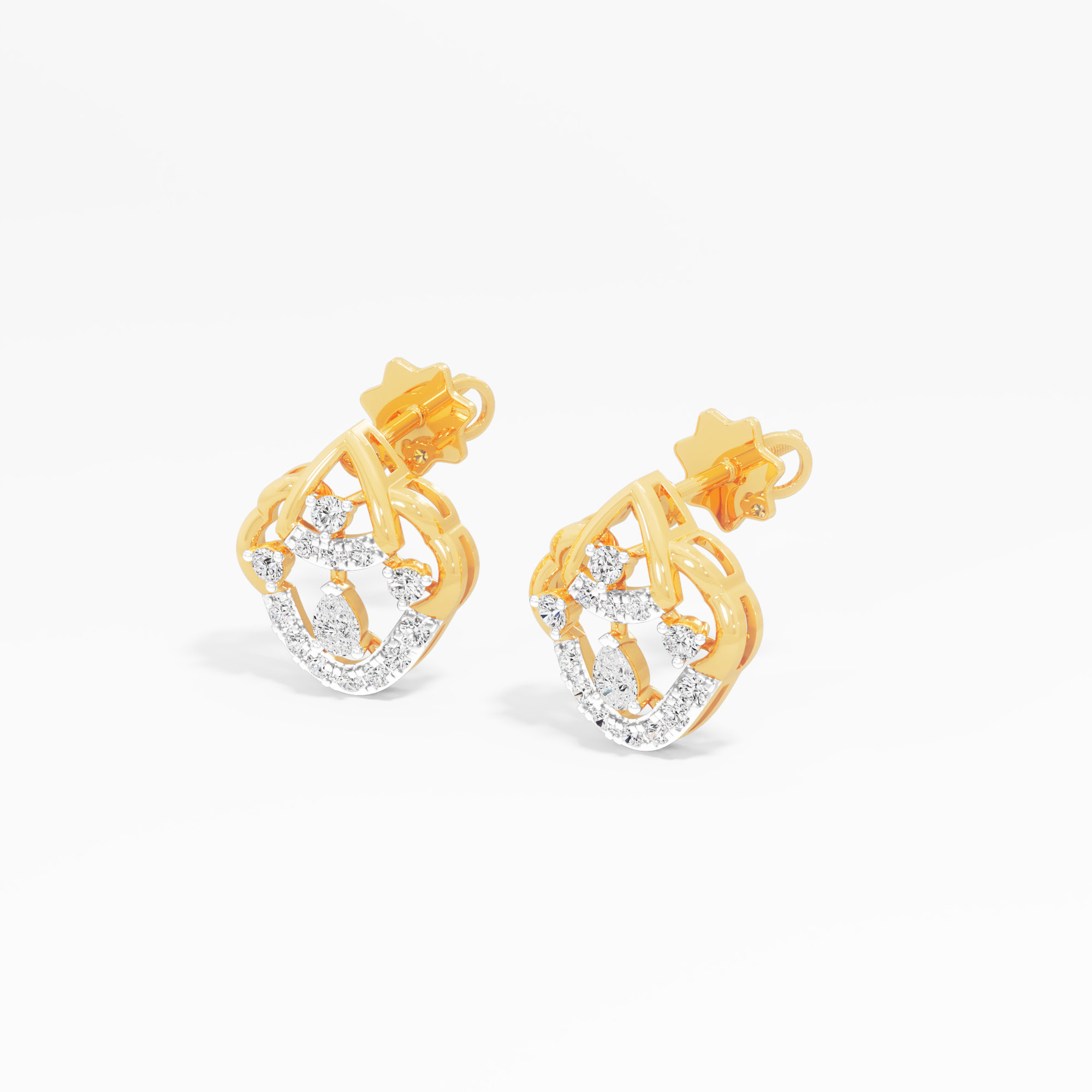 Guardian Arc Stud Earrings in 9KT Yellow Gold (Diamond Quality: FG-VVS VS)