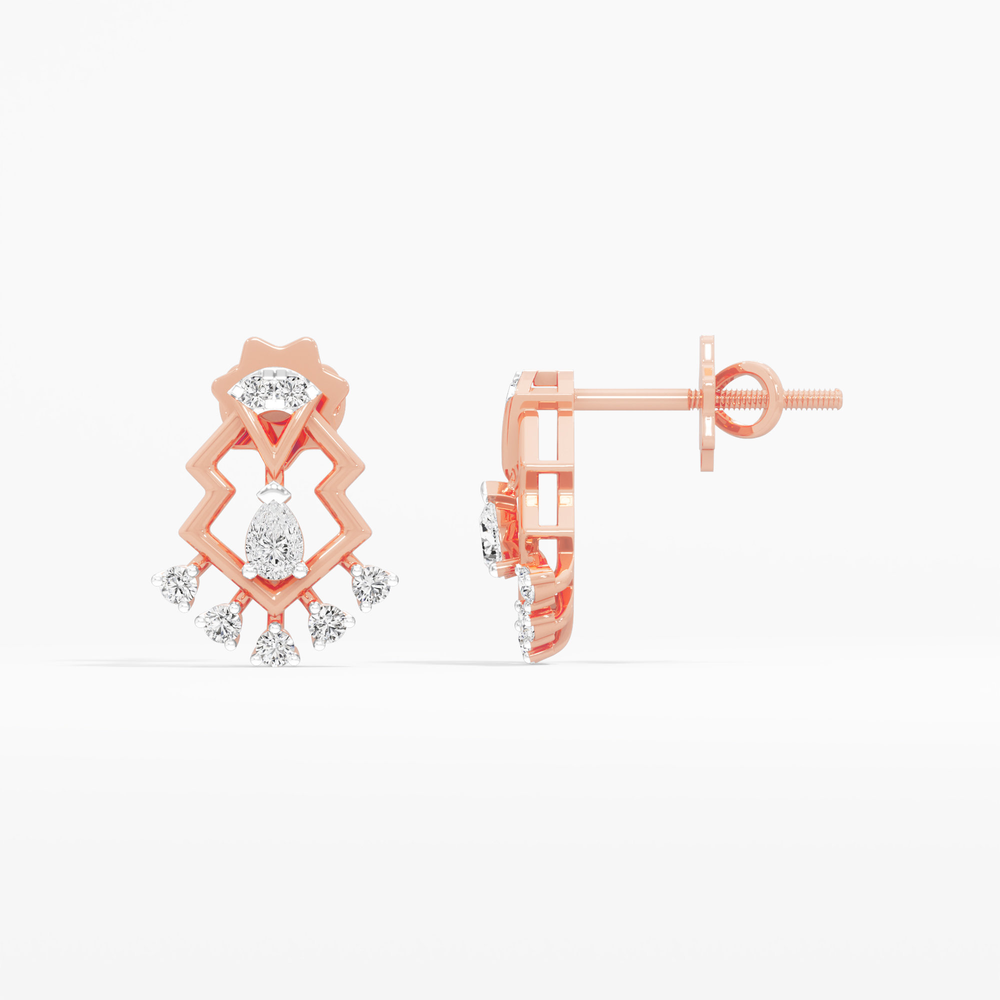 Zigzag Edge Stud Earrings in 9KT Rose Gold (Diamond Quality: FG-VVS VS)