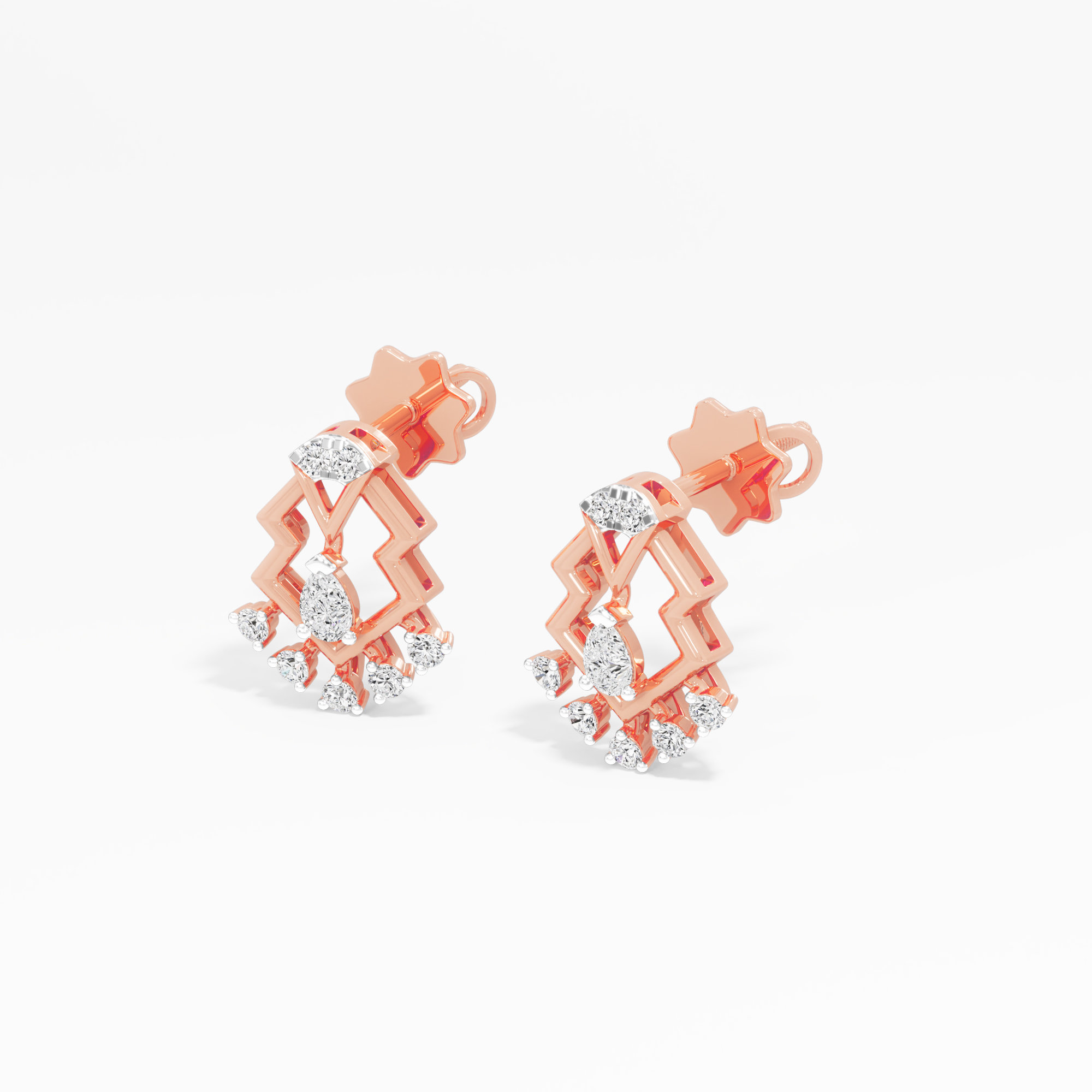 Zigzag Edge Stud Earrings in 9KT Rose Gold (Diamond Quality: FG-VVS VS)