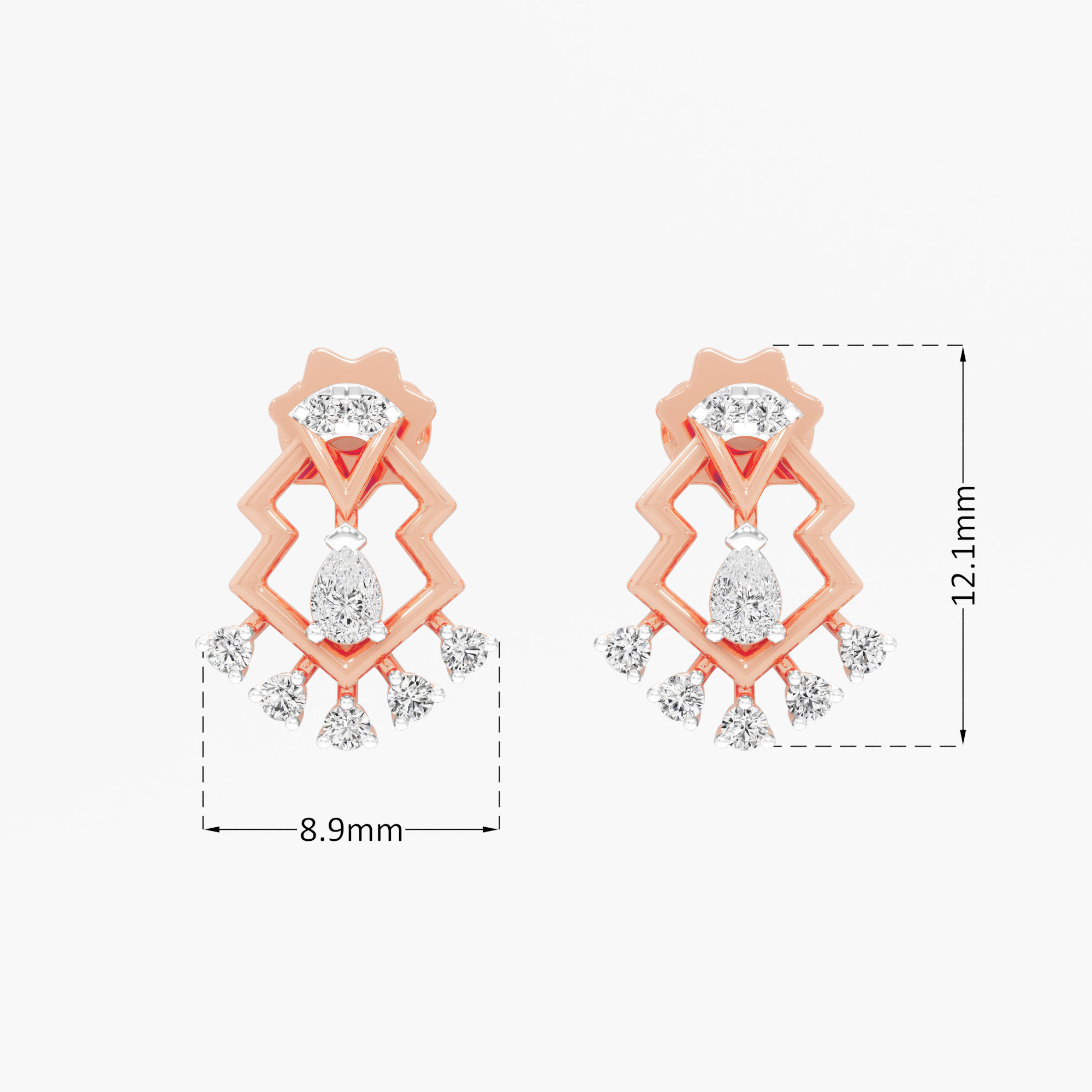 Zigzag Edge Stud Earrings in 9KT Rose Gold (Diamond Quality: FG-VVS VS)