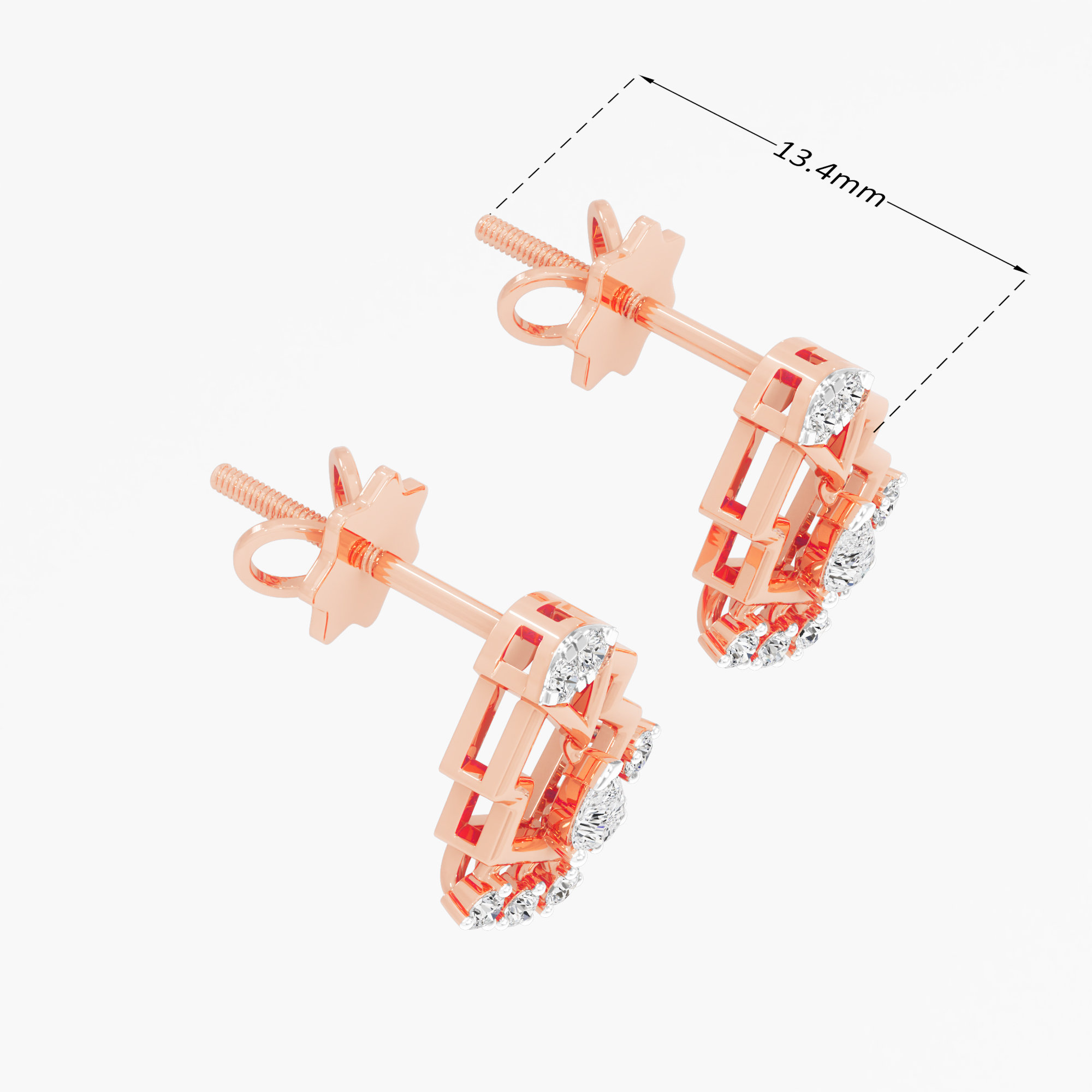 Zigzag Edge Stud Earrings in 9KT Rose Gold (Diamond Quality: FG-VVS VS)