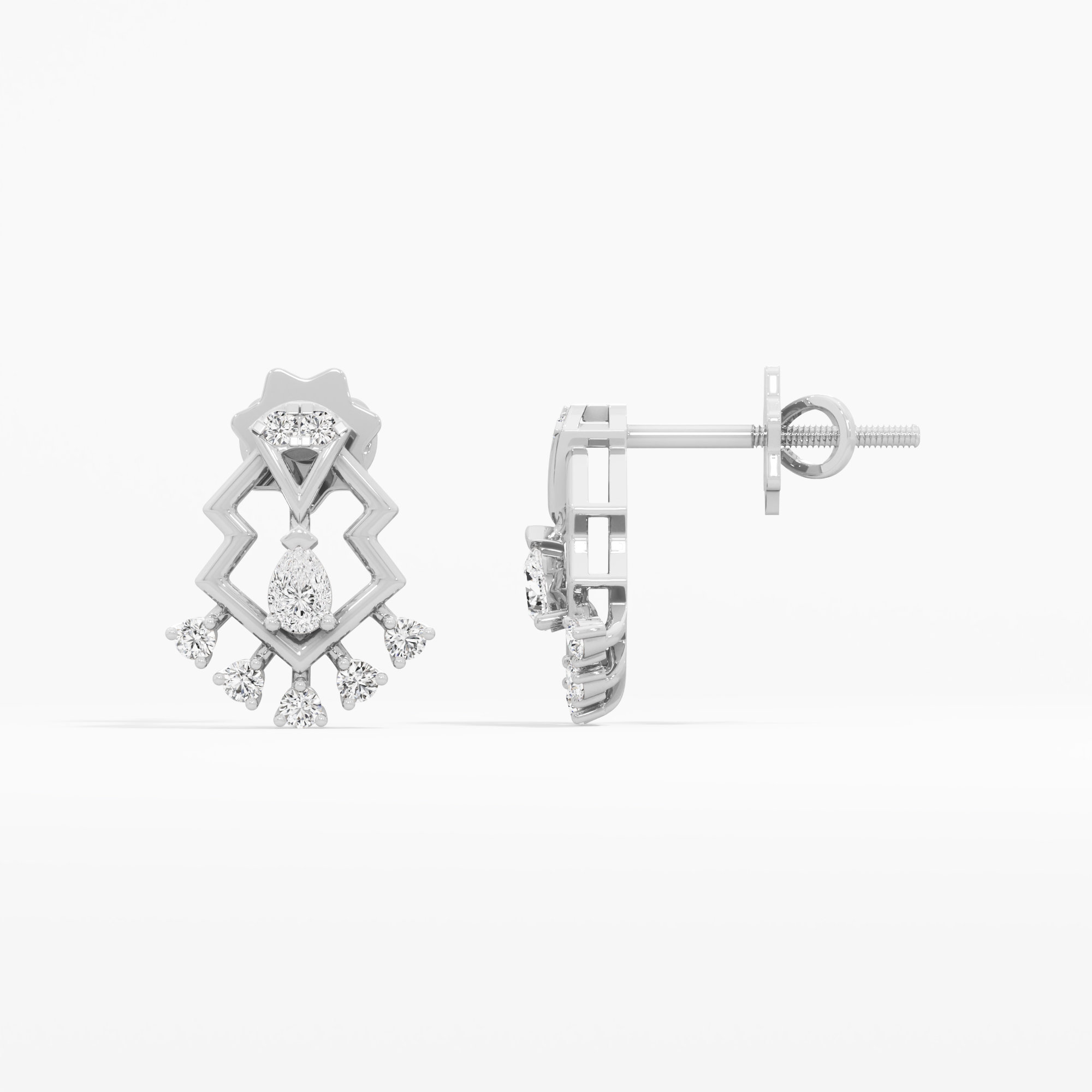 Zigzag Edge Stud Earrings in 9KT White Gold (Diamond Quality: FG-VVS VS)
