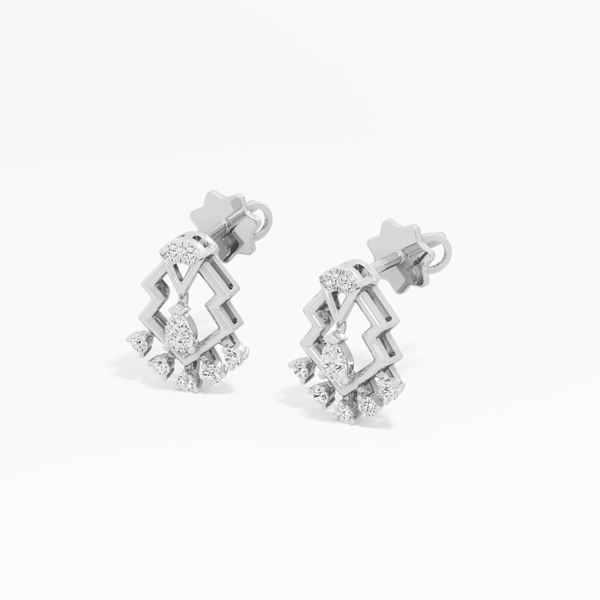 Zigzag Edge Stud Earrings in 9KT White Gold (Diamond Quality: FG-VVS VS)