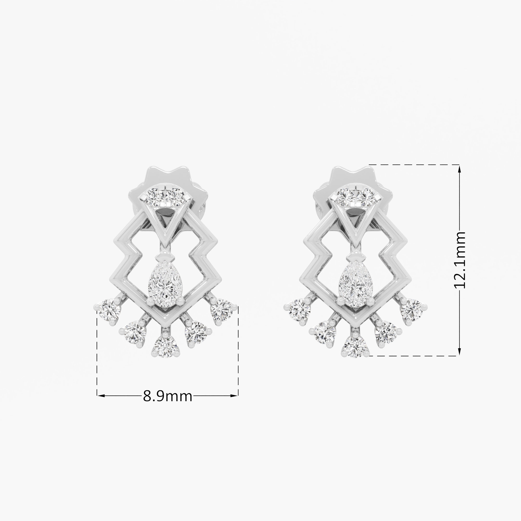 Zigzag Edge Stud Earrings in 9KT White Gold (Diamond Quality: FG-VVS VS)