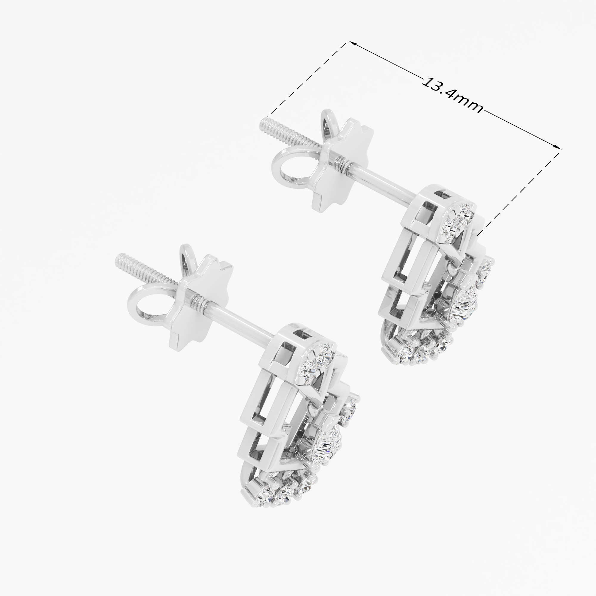 Zigzag Edge Stud Earrings in 9KT White Gold (Diamond Quality: FG-VVS VS)