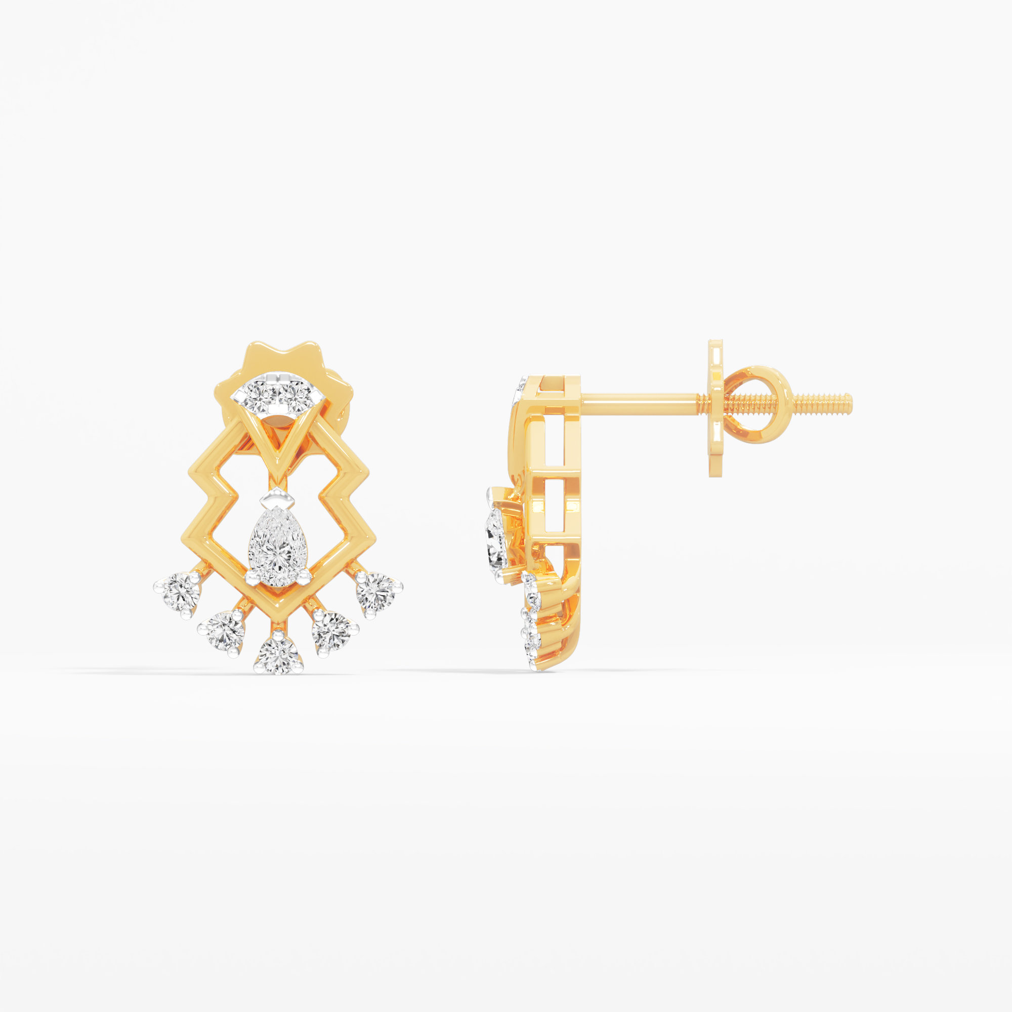 Zigzag Edge Stud Earrings in 9KT Yellow Gold (Diamond Quality: FG-VVS VS)
