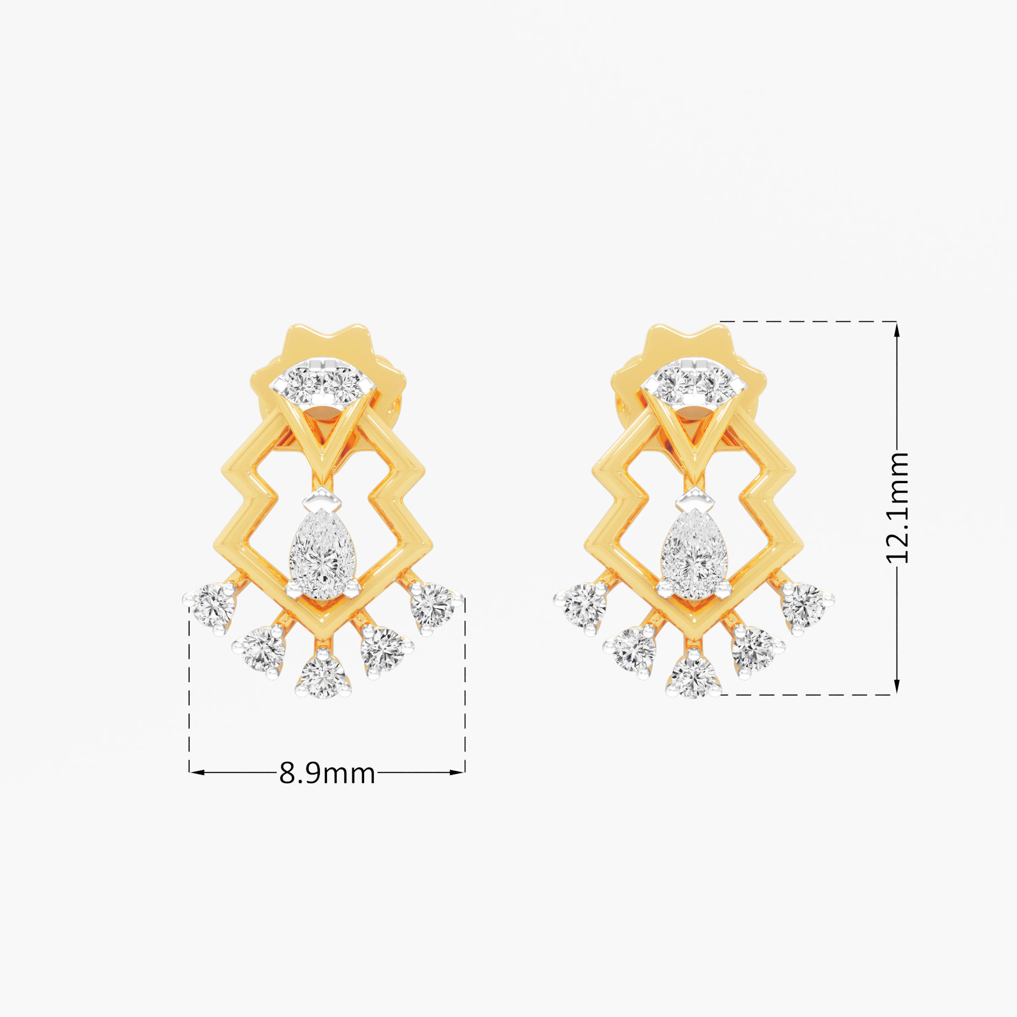 Zigzag Edge Stud Earrings in 9KT Yellow Gold (Diamond Quality: FG-VVS VS)