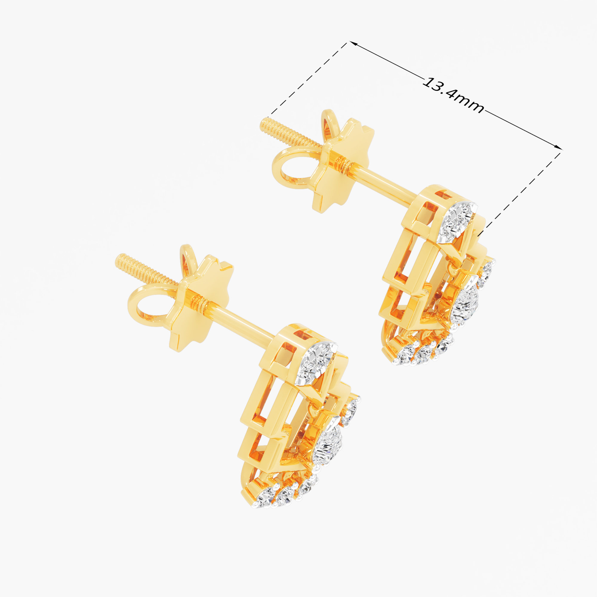 Zigzag Edge Stud Earrings in 9KT Yellow Gold (Diamond Quality: FG-VVS VS)