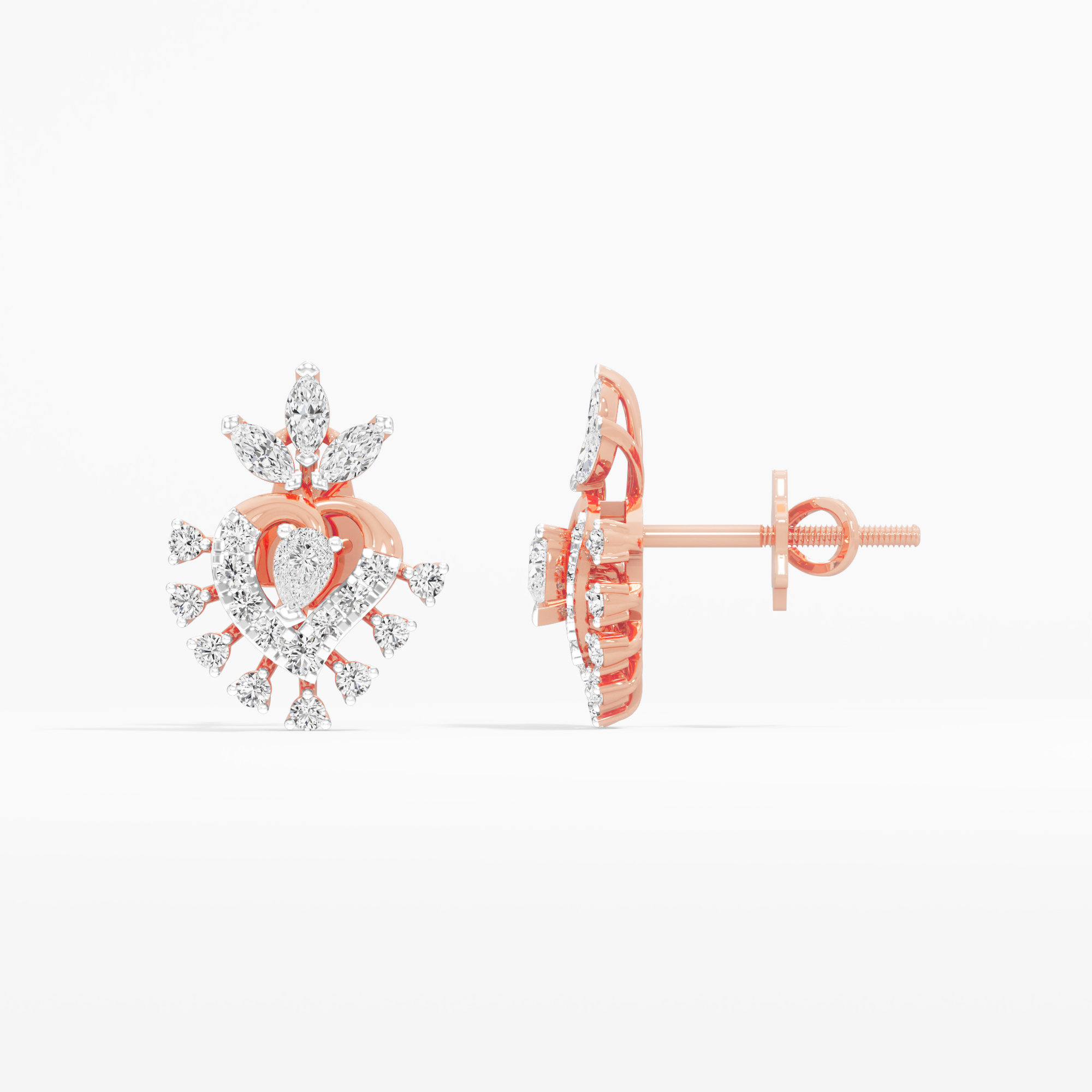 Ember Heart Stud Earrings in 9KT Rose Gold (Diamond Quality: FG-VVS VS)
