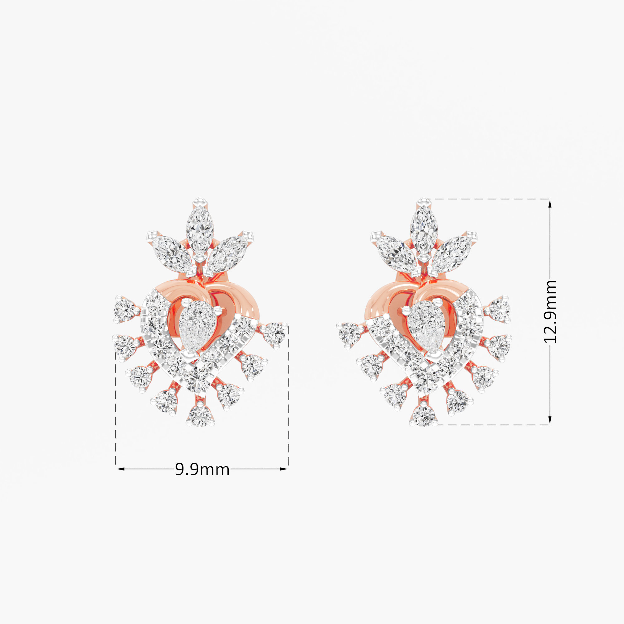 Ember Heart Stud Earrings in 9KT Rose Gold (Diamond Quality: FG-VVS VS)