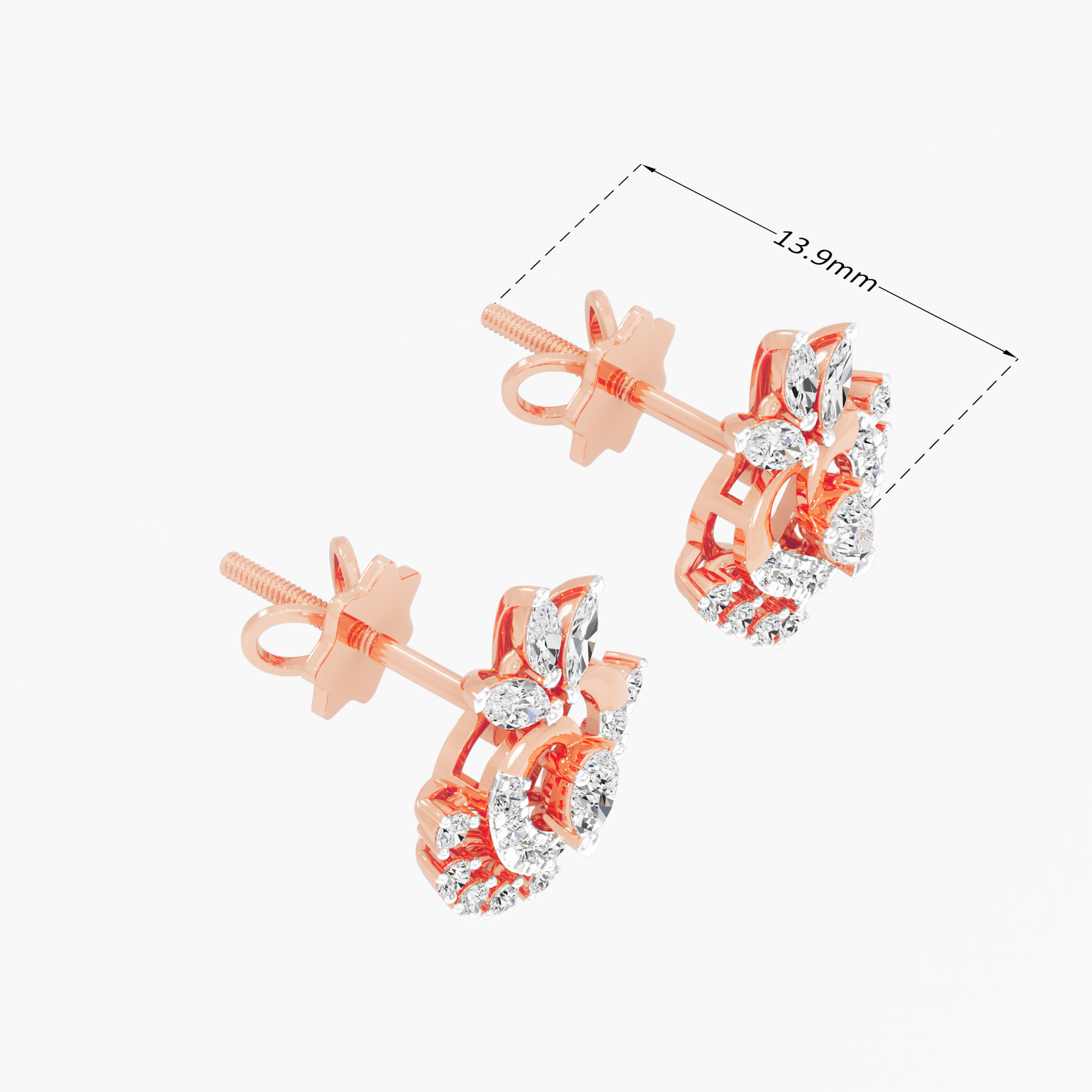 Ember Heart Stud Earrings in 9KT Rose Gold (Diamond Quality: FG-VVS VS)