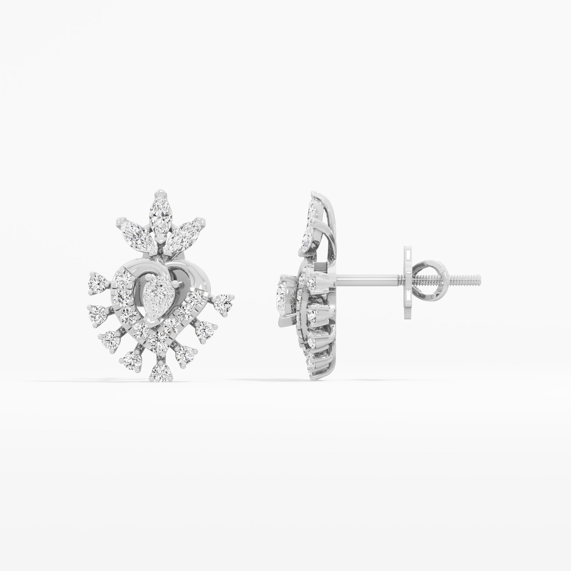 Ember Heart Stud Earrings in 9KT White Gold (Diamond Quality: FG-VVS VS)