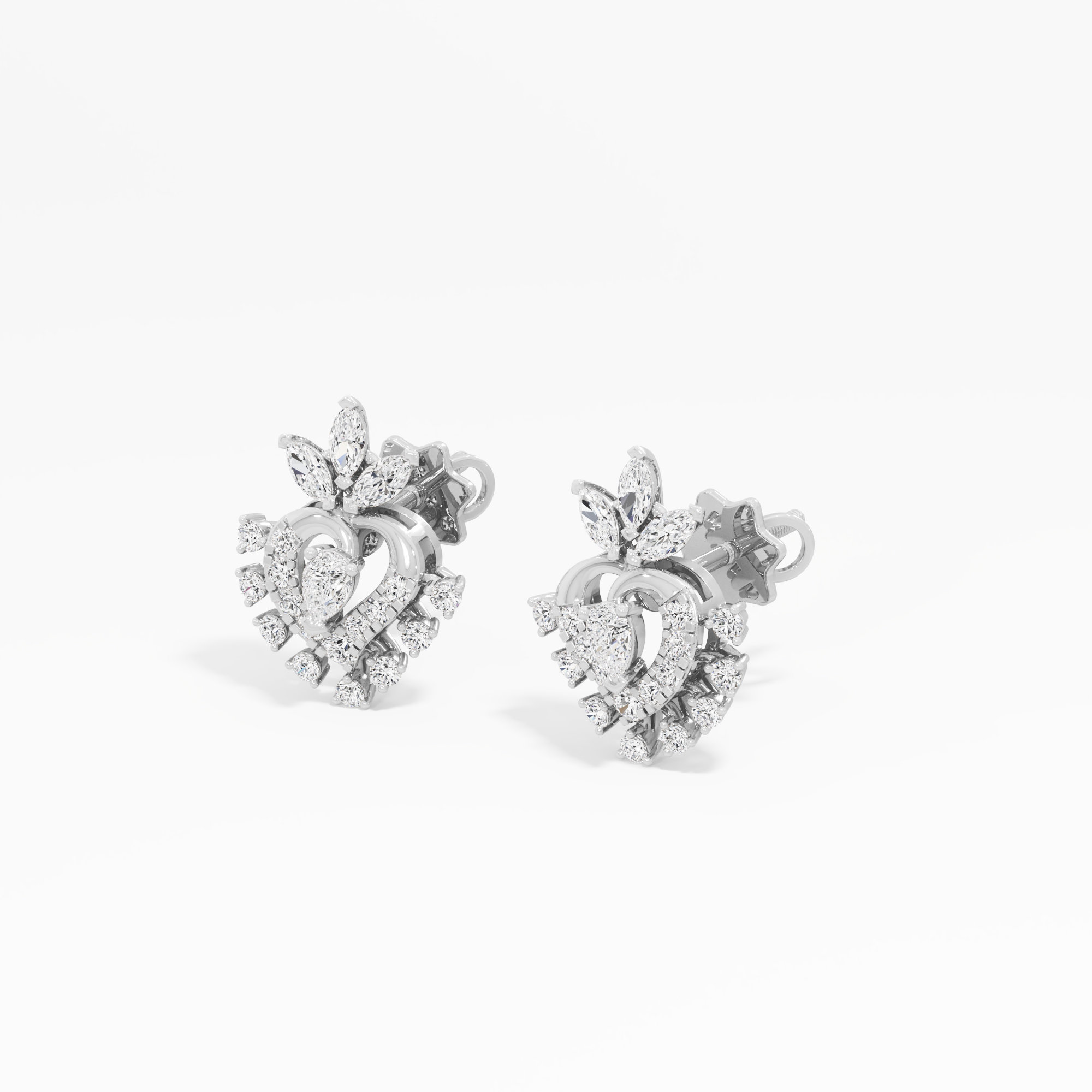 Ember Heart Stud Earrings in 9KT White Gold (Diamond Quality: FG-VVS VS)