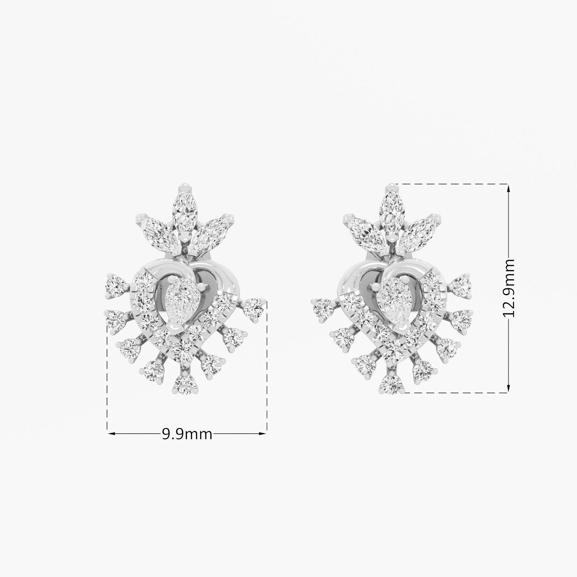Ember Heart Stud Earrings in 9KT White Gold (Diamond Quality: FG-VVS VS)