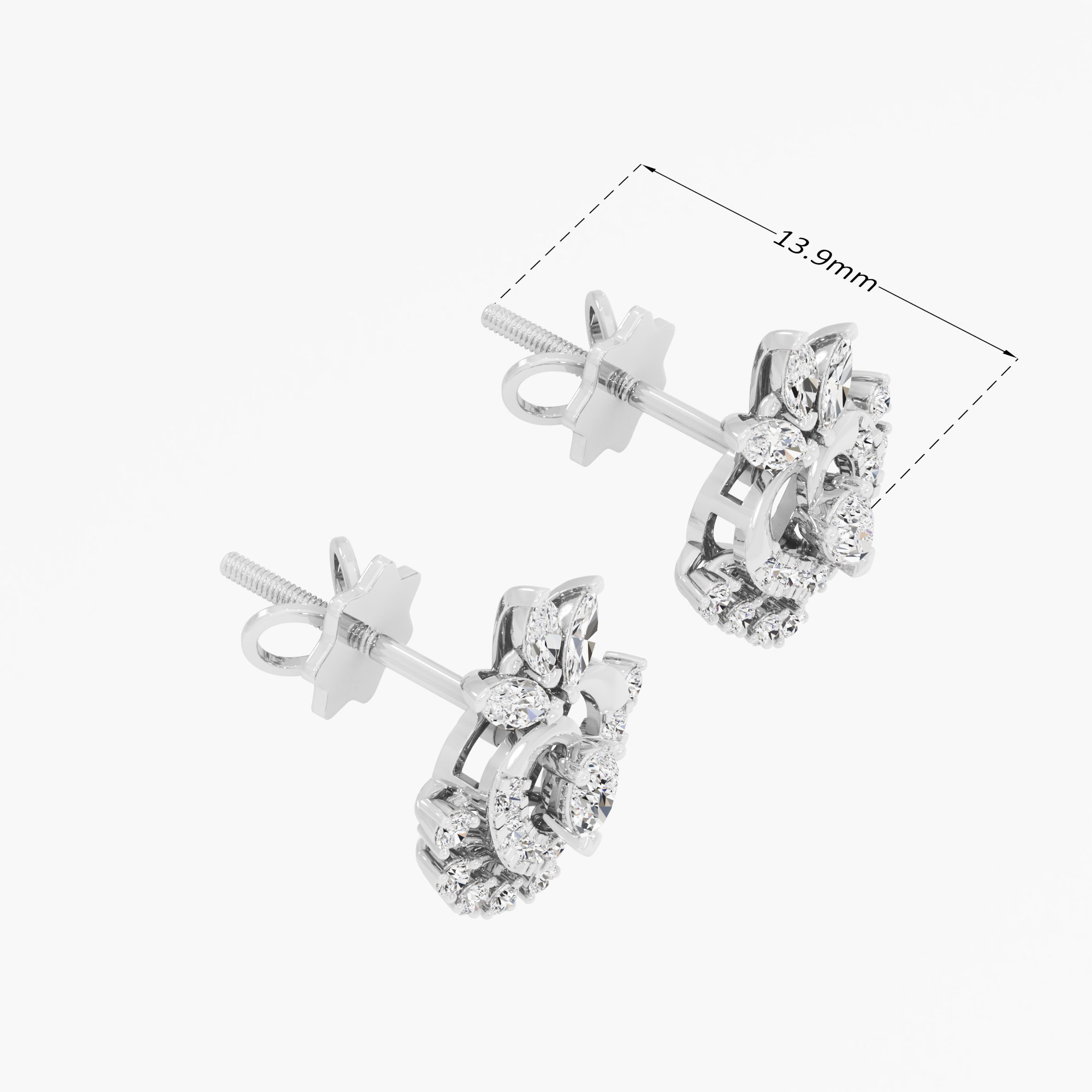Ember Heart Stud Earrings in 9KT White Gold (Diamond Quality: FG-VVS VS)