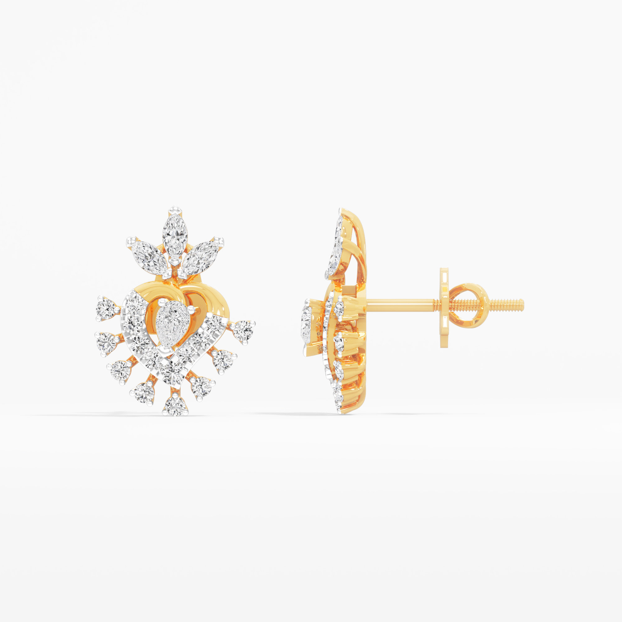 Ember Heart Stud Earrings in 9KT Yellow Gold (Diamond Quality: FG-VVS VS)