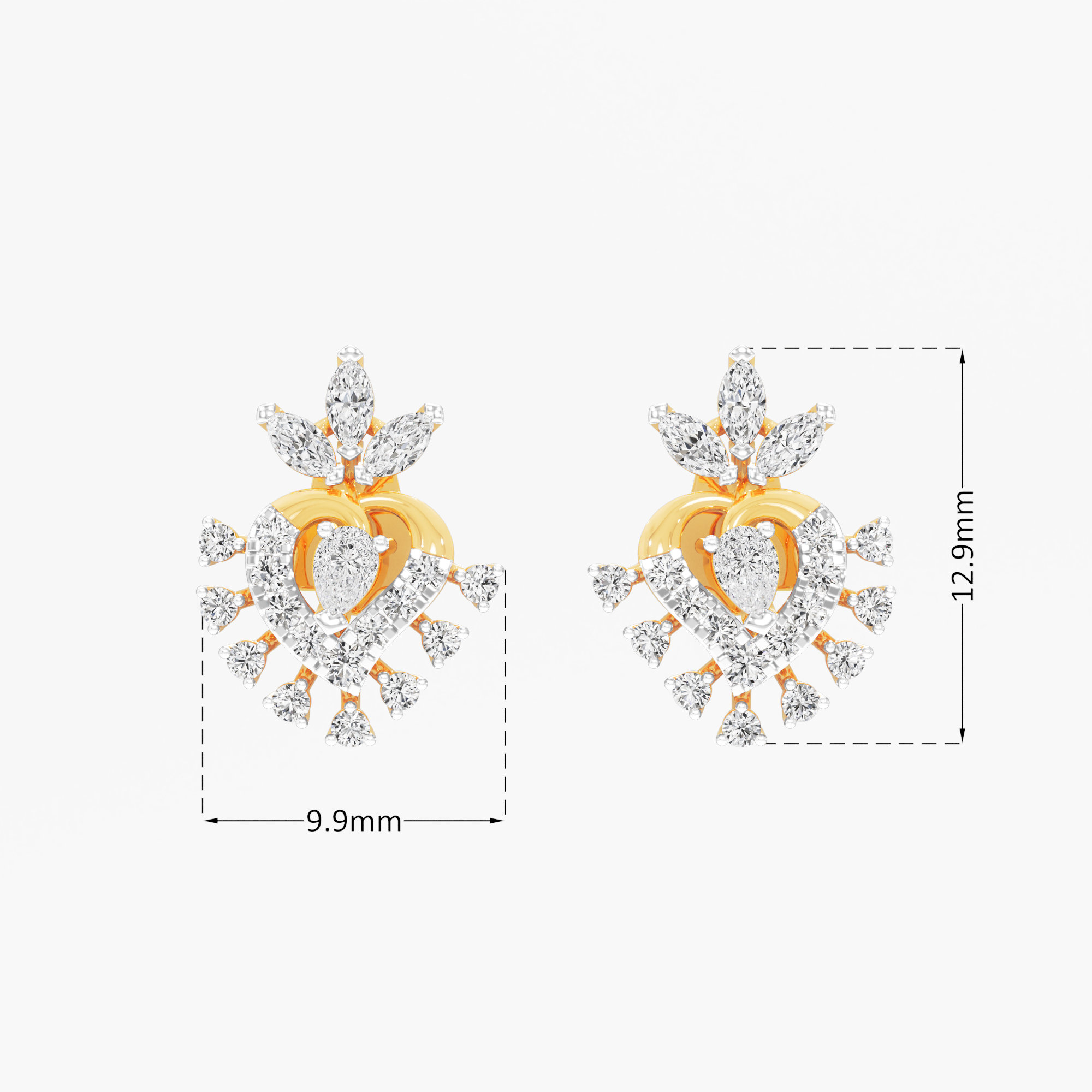 Ember Heart Stud Earrings in 9KT Yellow Gold (Diamond Quality: FG-VVS VS)