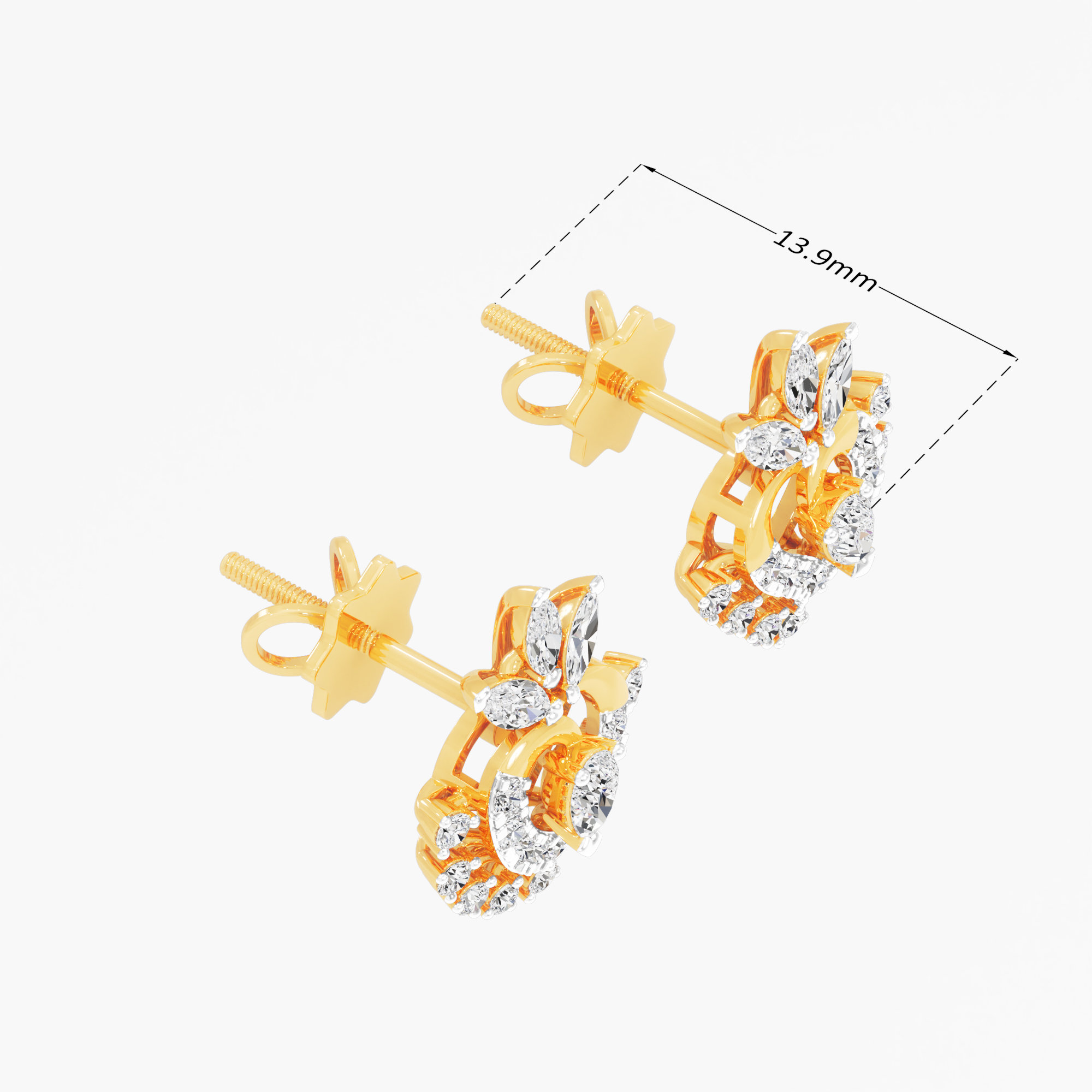 Ember Heart Stud Earrings in 9KT Yellow Gold (Diamond Quality: FG-VVS VS)