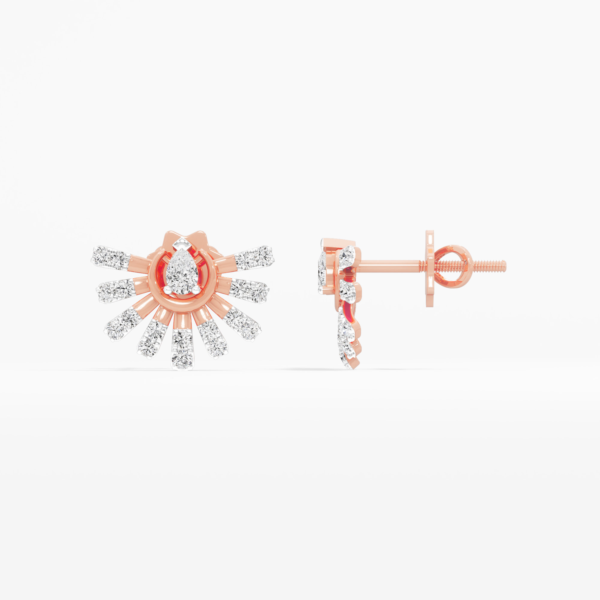 Solstice Ray Stud Earrings in 9KT Rose Gold (Diamond Quality: FG-VVS VS)