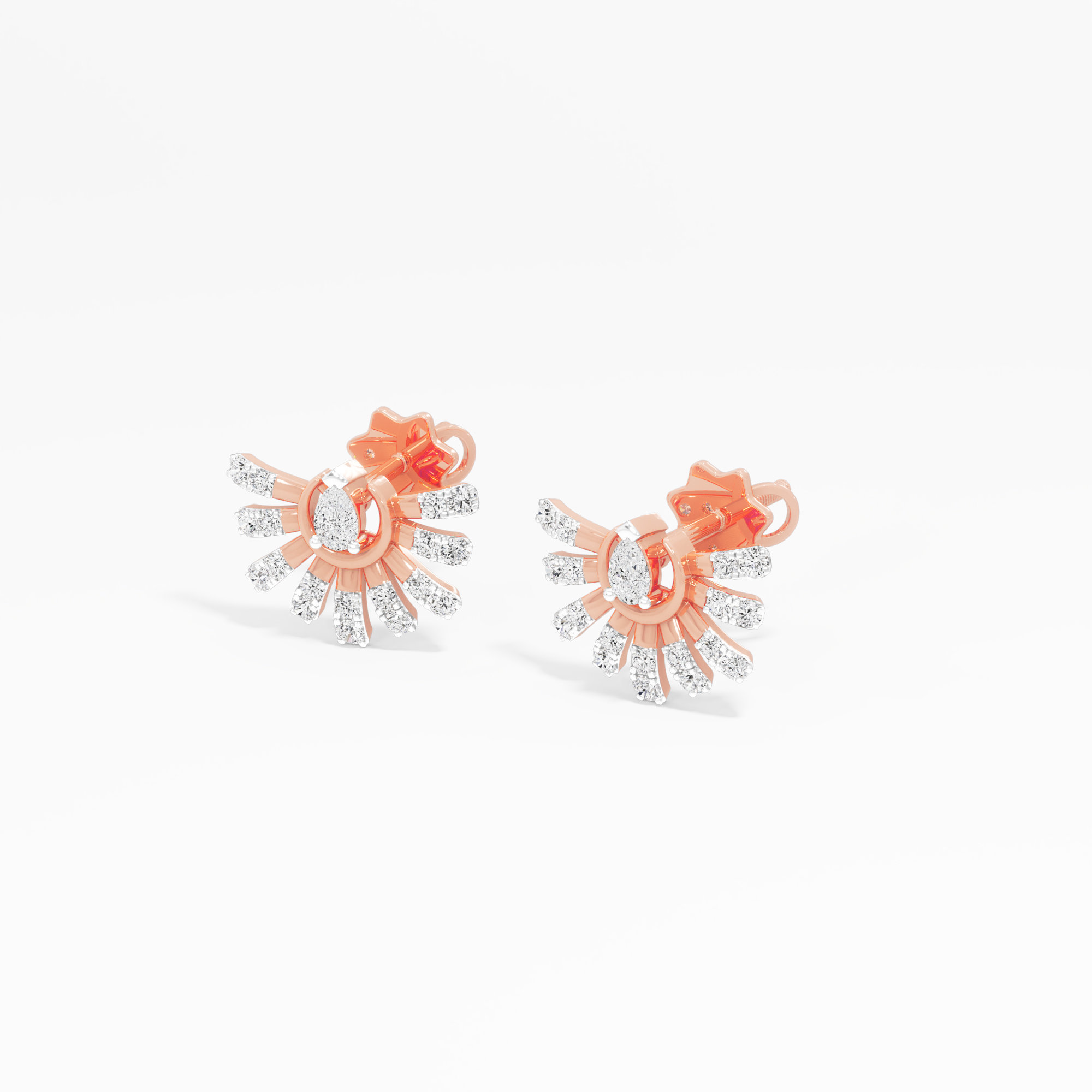 Solstice Ray Stud Earrings in 9KT Rose Gold (Diamond Quality: FG-VVS VS)