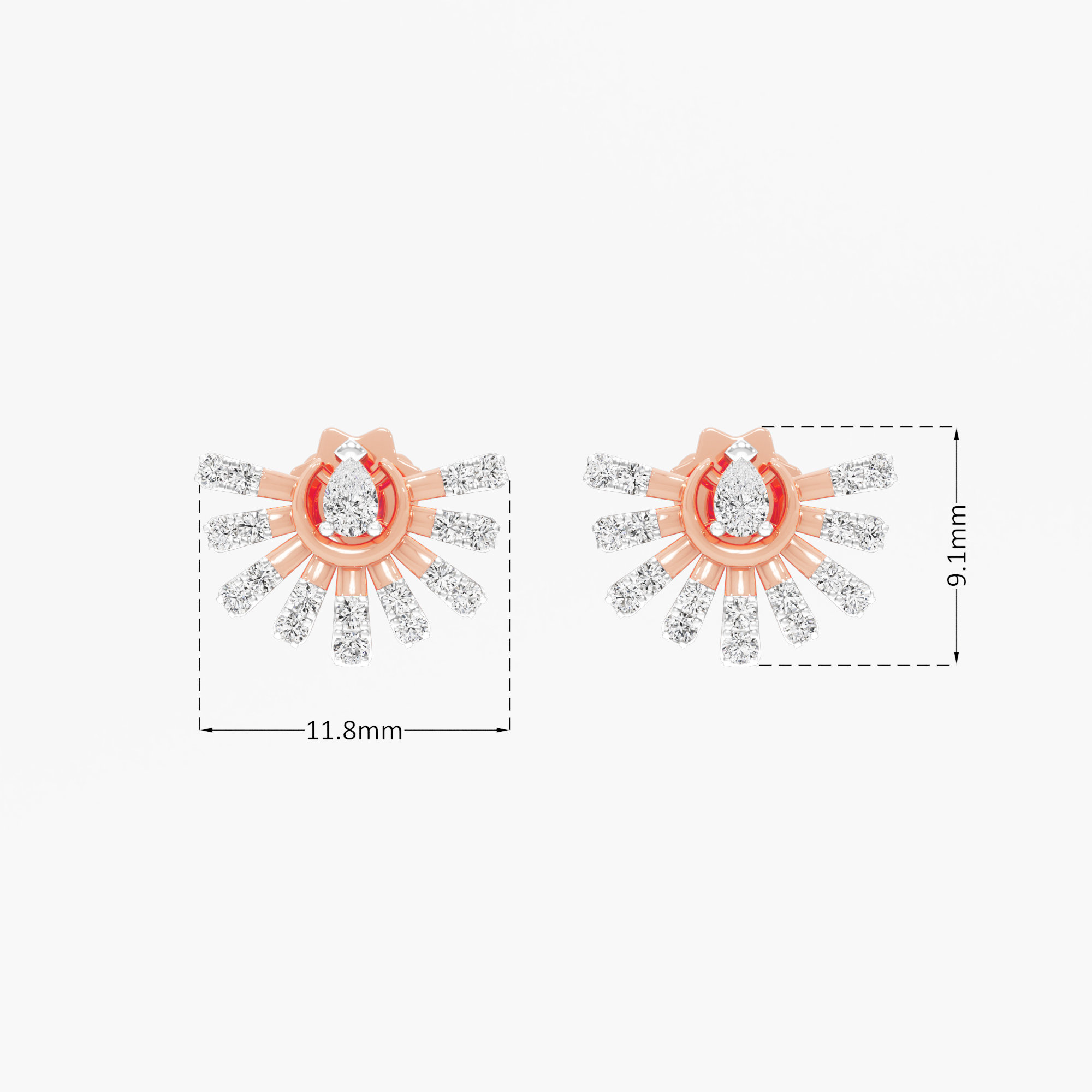 Solstice Ray Stud Earrings in 9KT Rose Gold (Diamond Quality: FG-VVS VS)