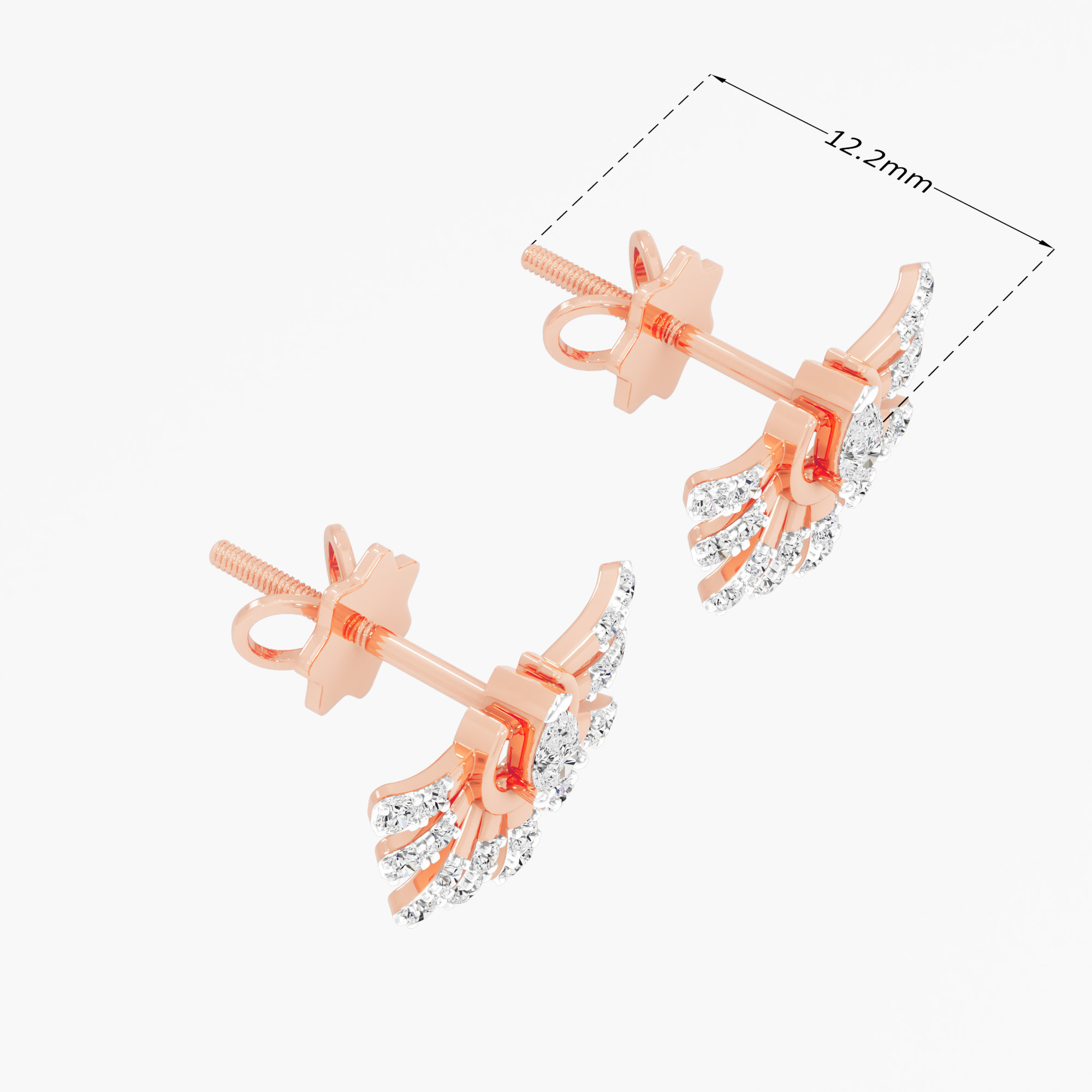 Solstice Ray Stud Earrings in 9KT Rose Gold (Diamond Quality: FG-VVS VS)