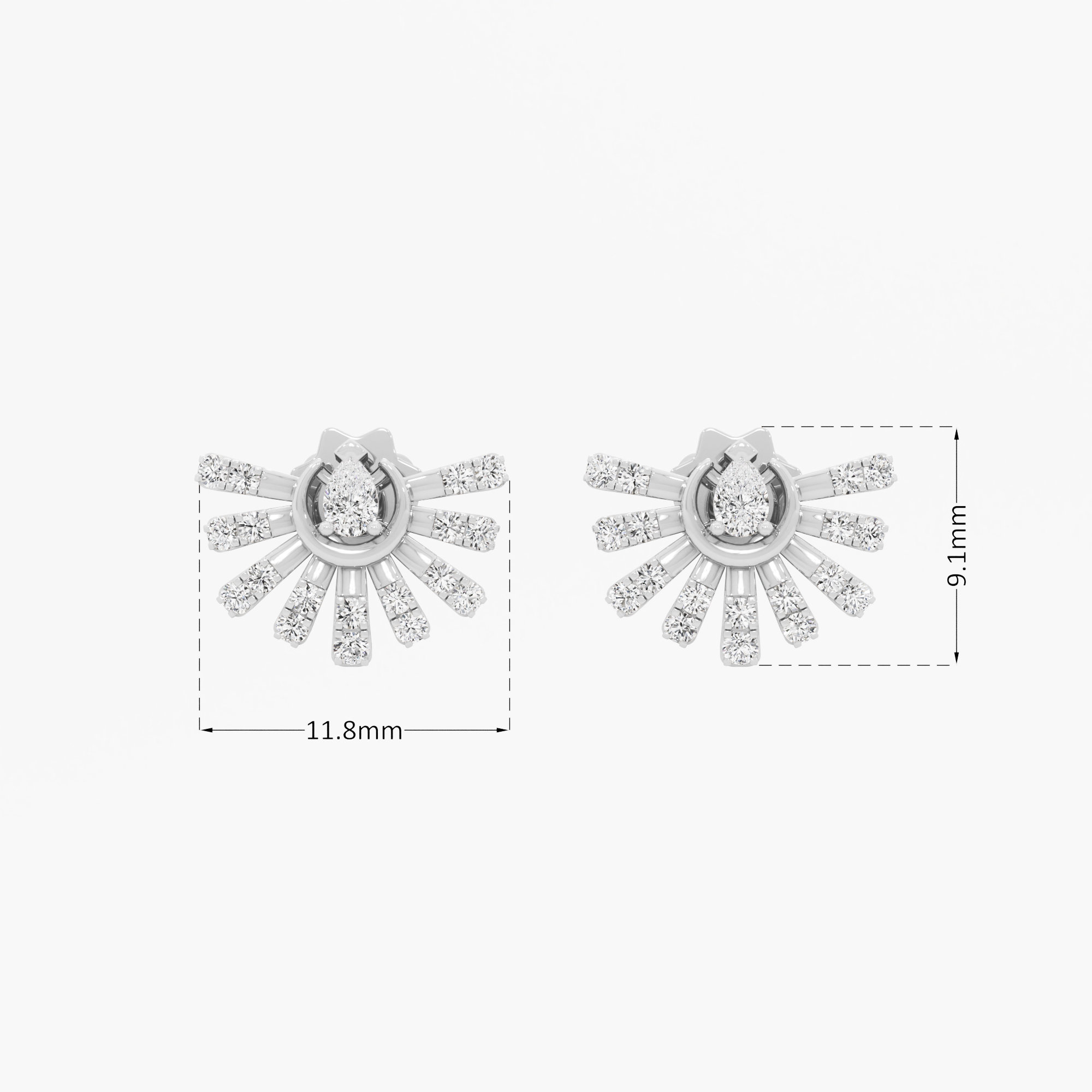 Solstice Ray Stud Earrings in 9KT White Gold (Diamond Quality: FG-VVS VS)