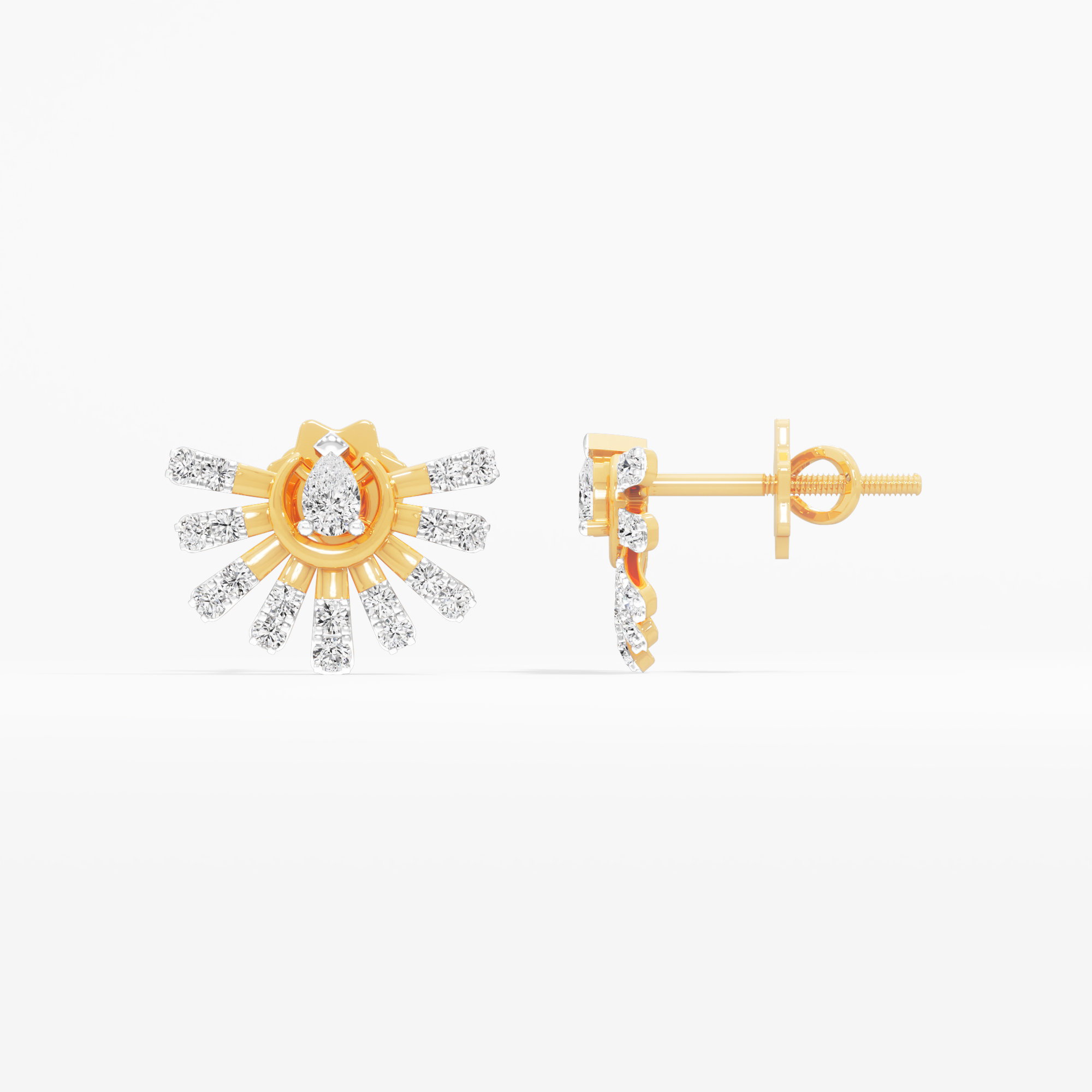 Solstice Ray Stud Earrings in 9KT Yellow Gold (Diamond Quality: EF-VVS VS)