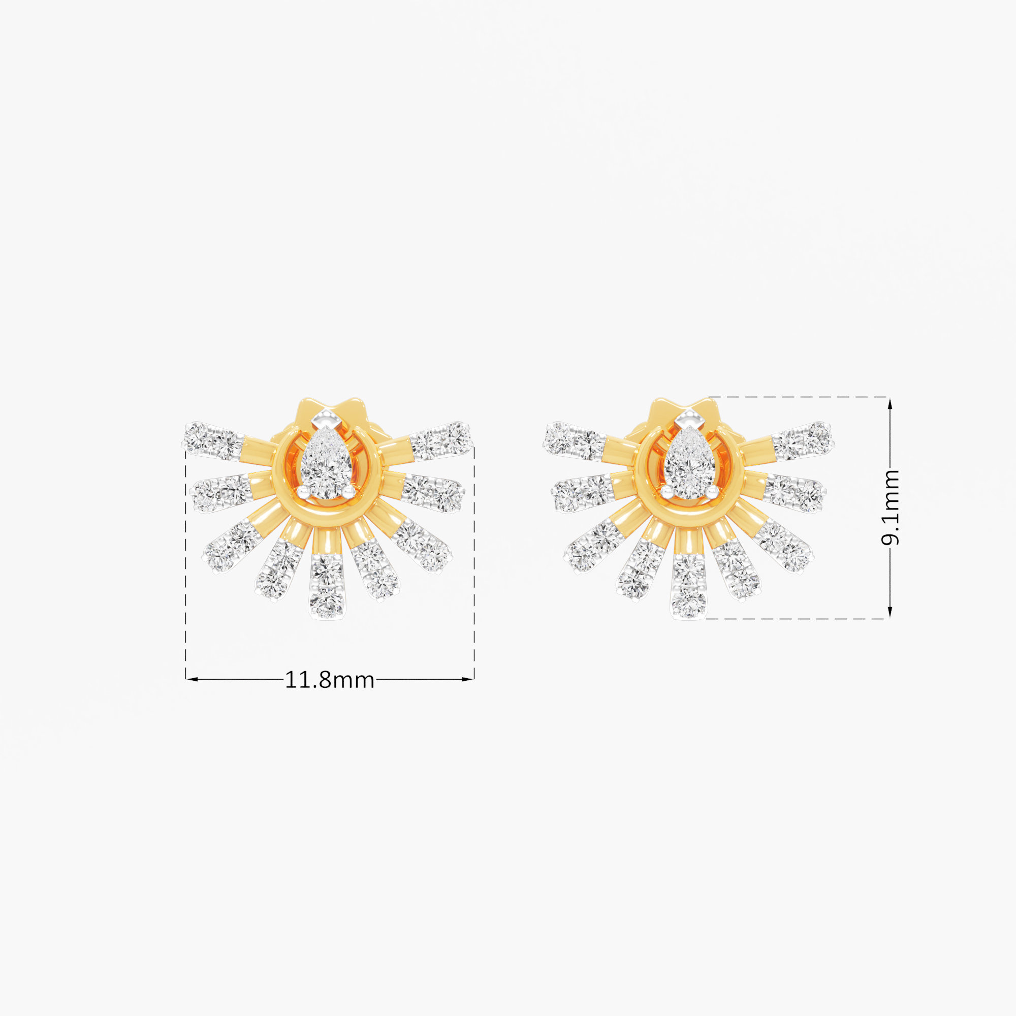Solstice Ray Stud Earrings in 9KT Yellow Gold (Diamond Quality: EF-VVS VS)