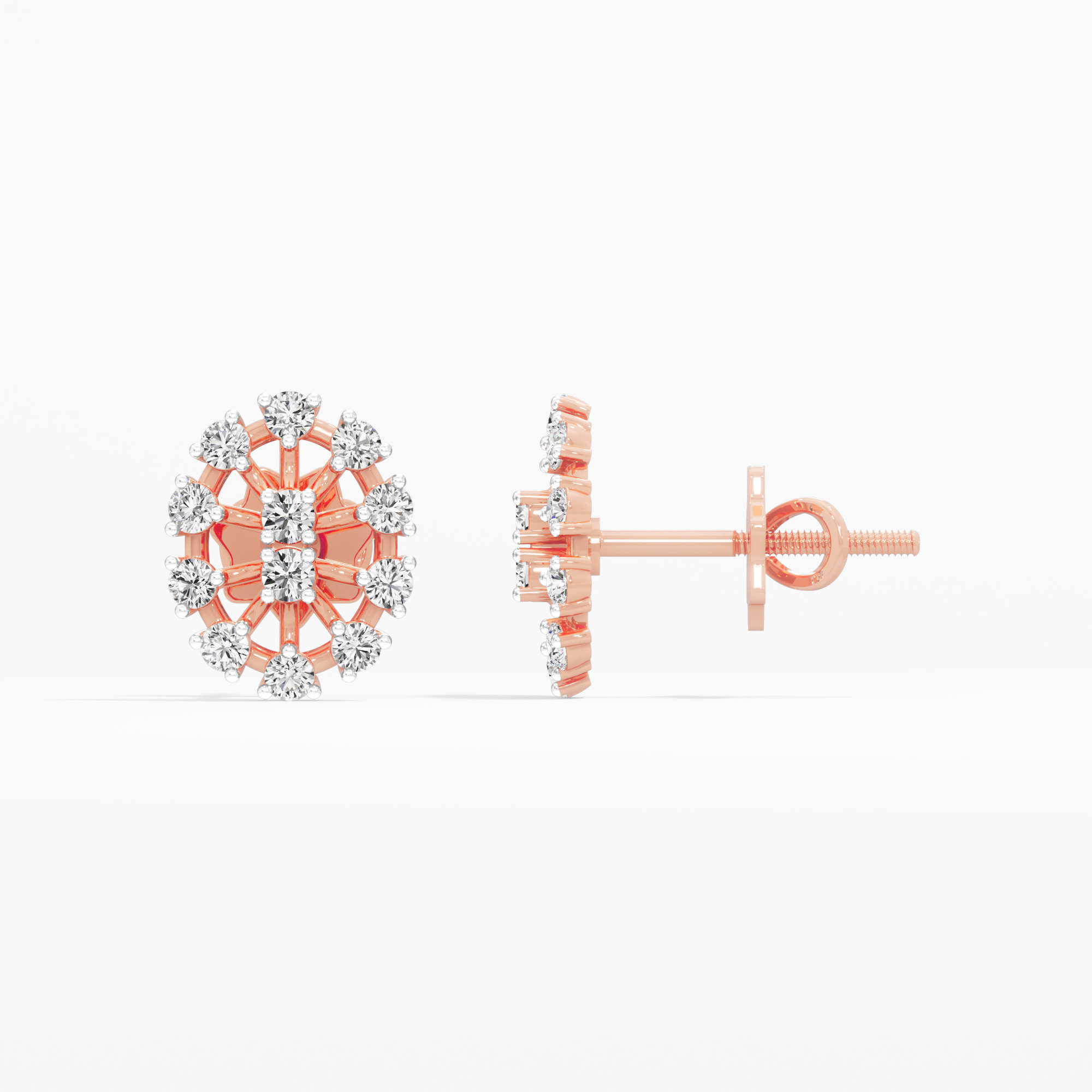 Astral Medallion Stud Earrings in 9KT Rose Gold (Diamond Quality: FG-VVS VS)