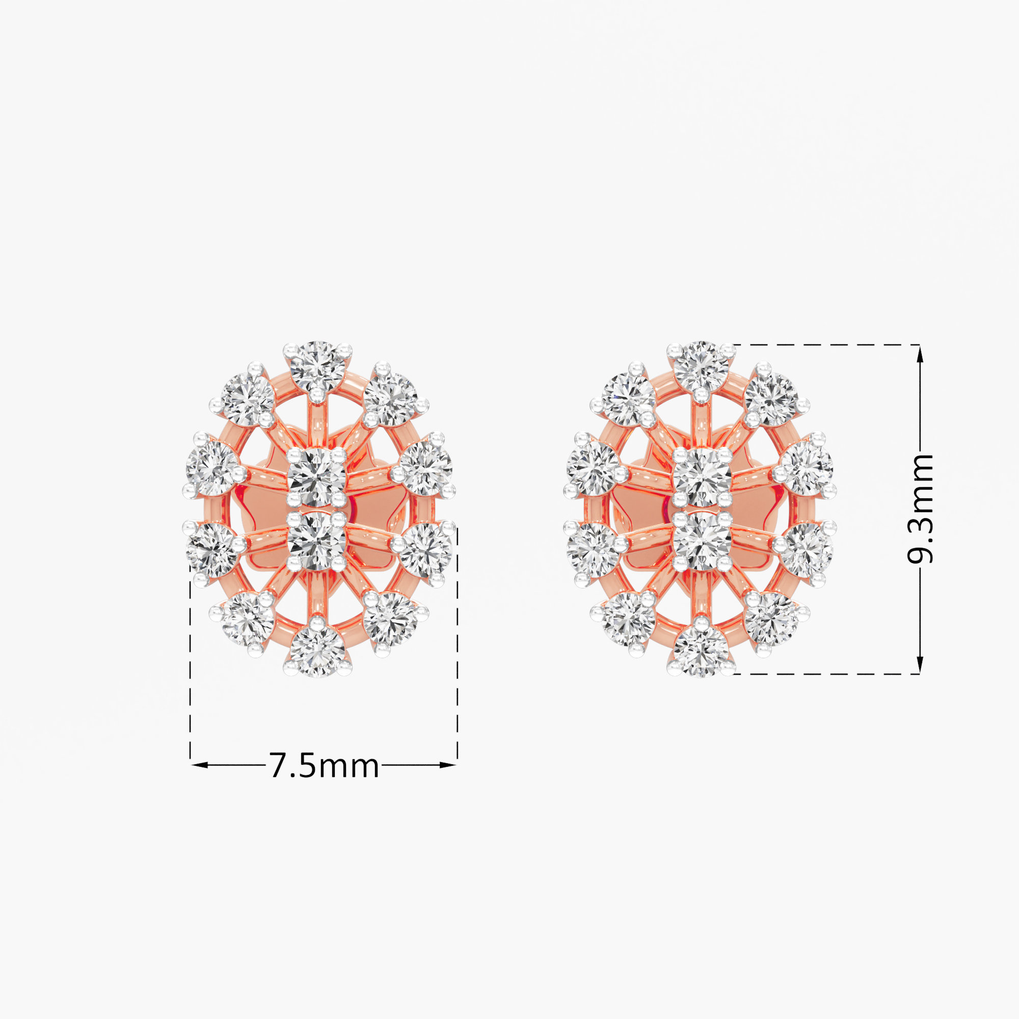 Astral Medallion Stud Earrings in 9KT Rose Gold (Diamond Quality: FG-VVS VS)