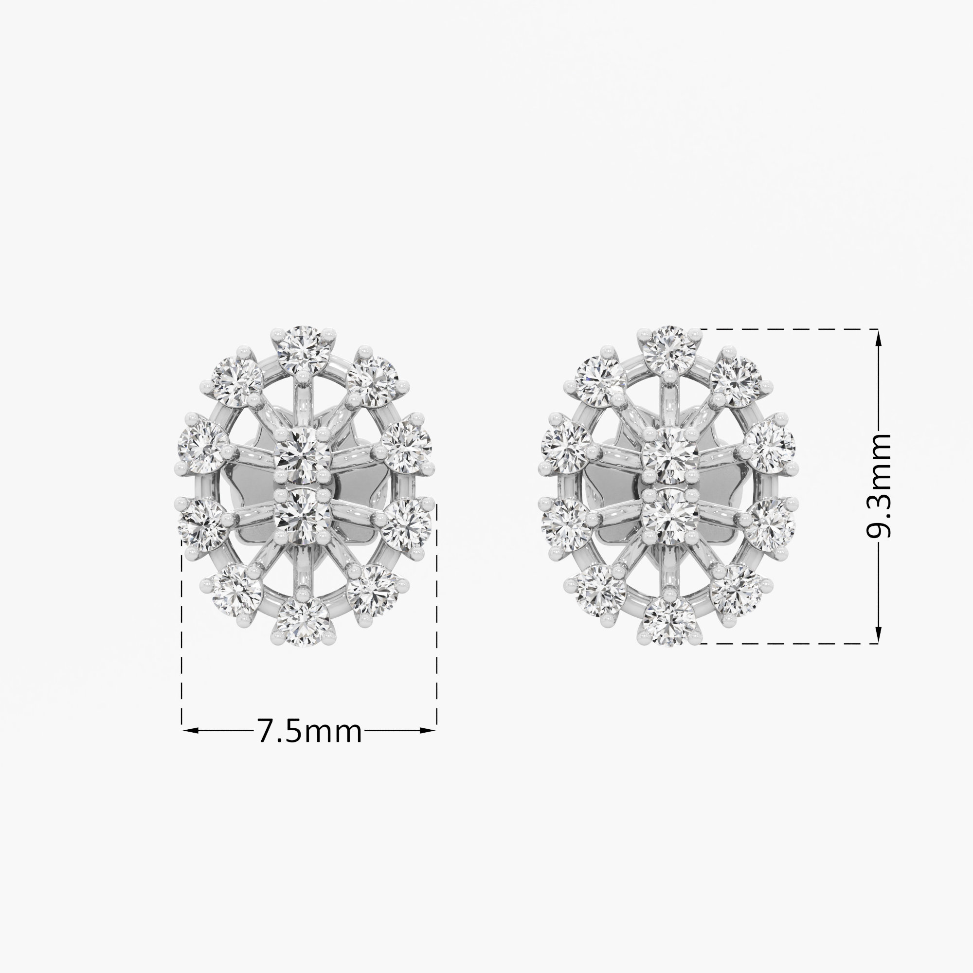 Astral Medallion Stud Earrings in 9KT White Gold (Diamond Quality: FG-VVS VS)