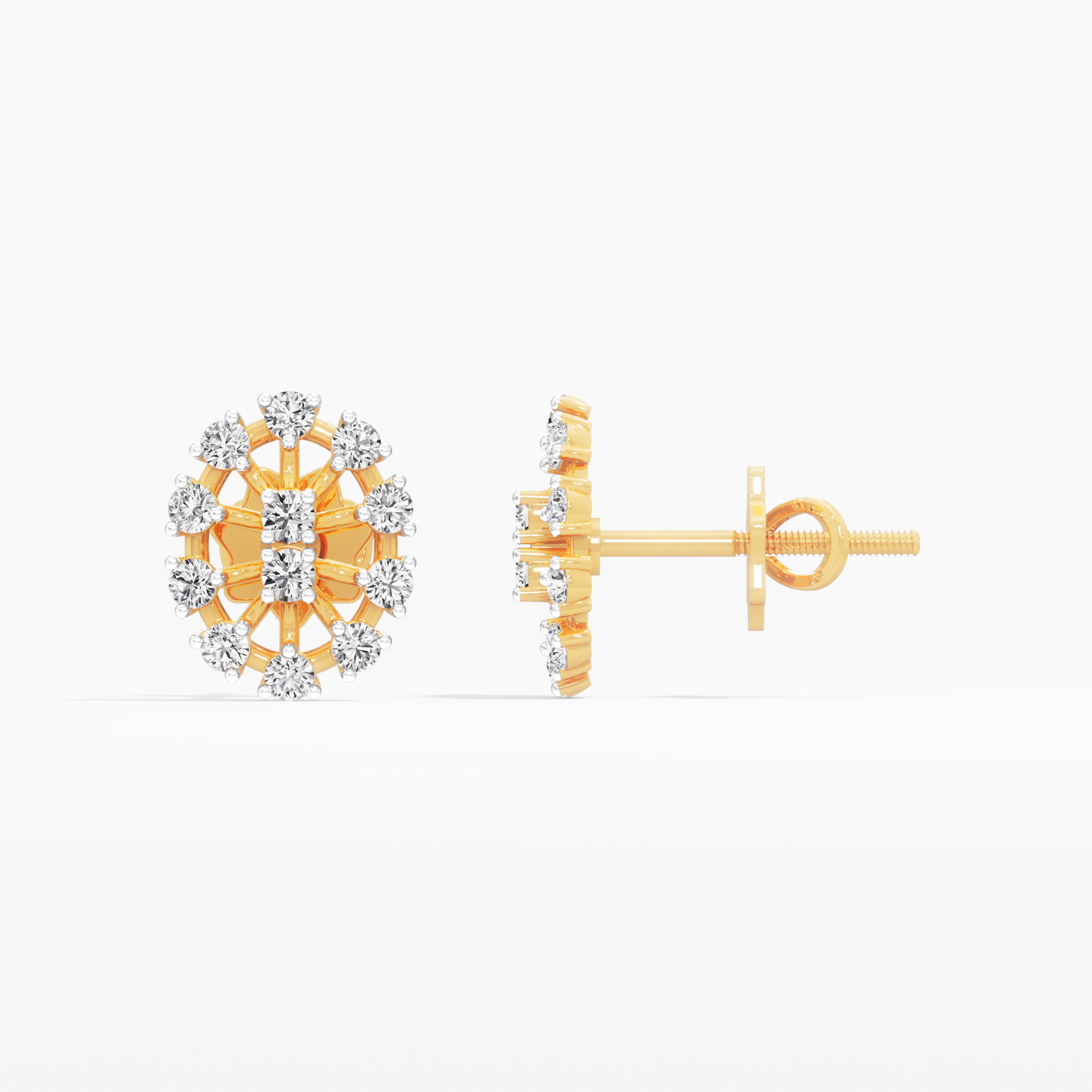 Astral Medallion Stud Earrings in 9KT Yellow Gold (Diamond Quality: FG-VVS VS)