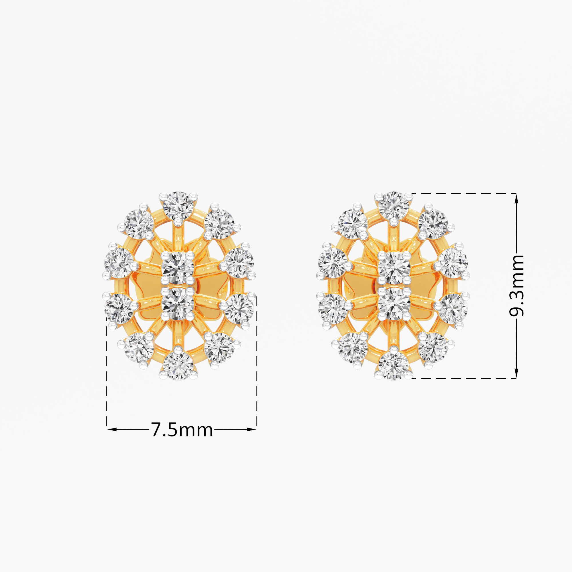 Astral Medallion Stud Earrings in 9KT Yellow Gold (Diamond Quality: FG-VVS VS)