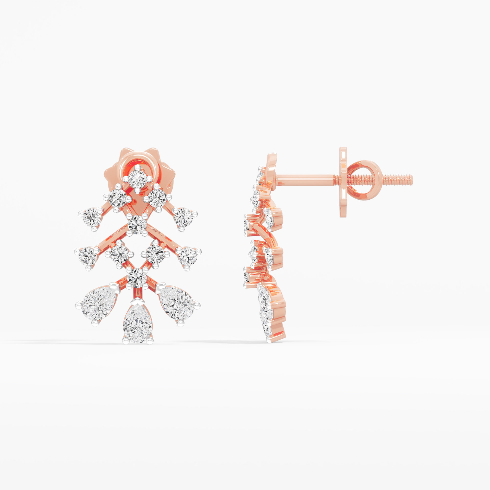Fern Branch Stud Earrings in 9KT Rose Gold (Diamond Quality: FG-VVS VS)
