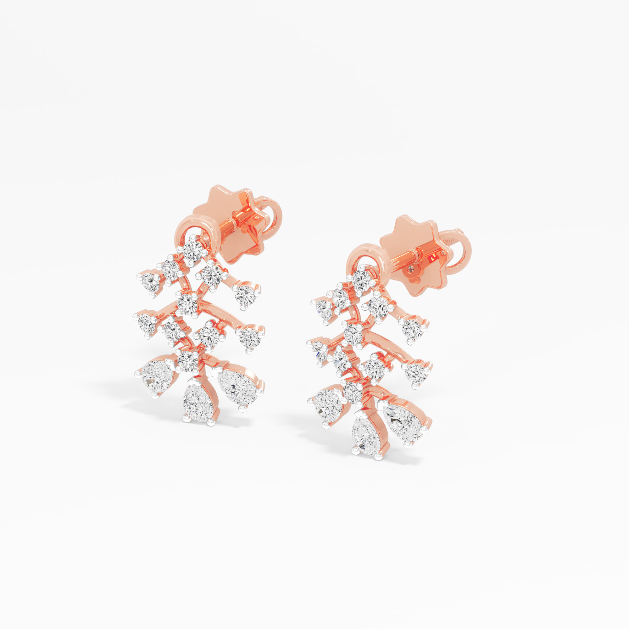Fern Branch Stud Earrings in 9KT Rose Gold (Diamond Quality: FG-VVS VS)