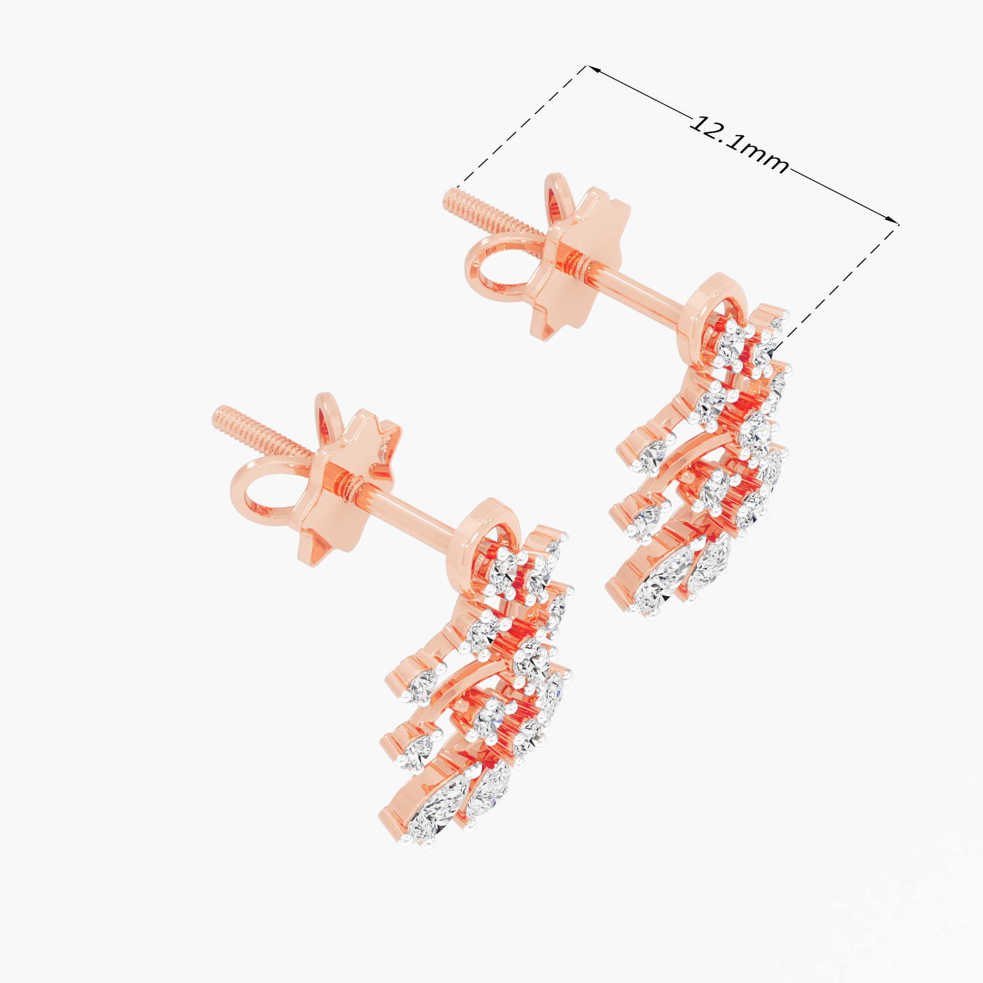 Fern Branch Stud Earrings in 9KT Rose Gold (Diamond Quality: FG-VVS VS)