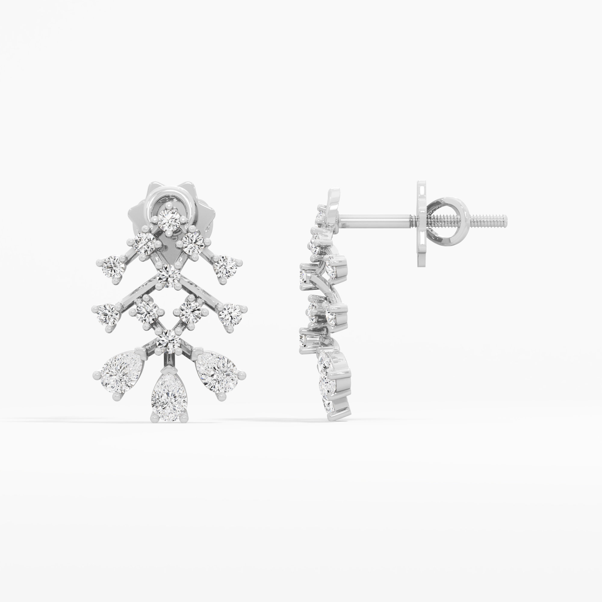 Fern Branch Stud Earrings in 9KT White Gold (Diamond Quality: FG-VVS VS)