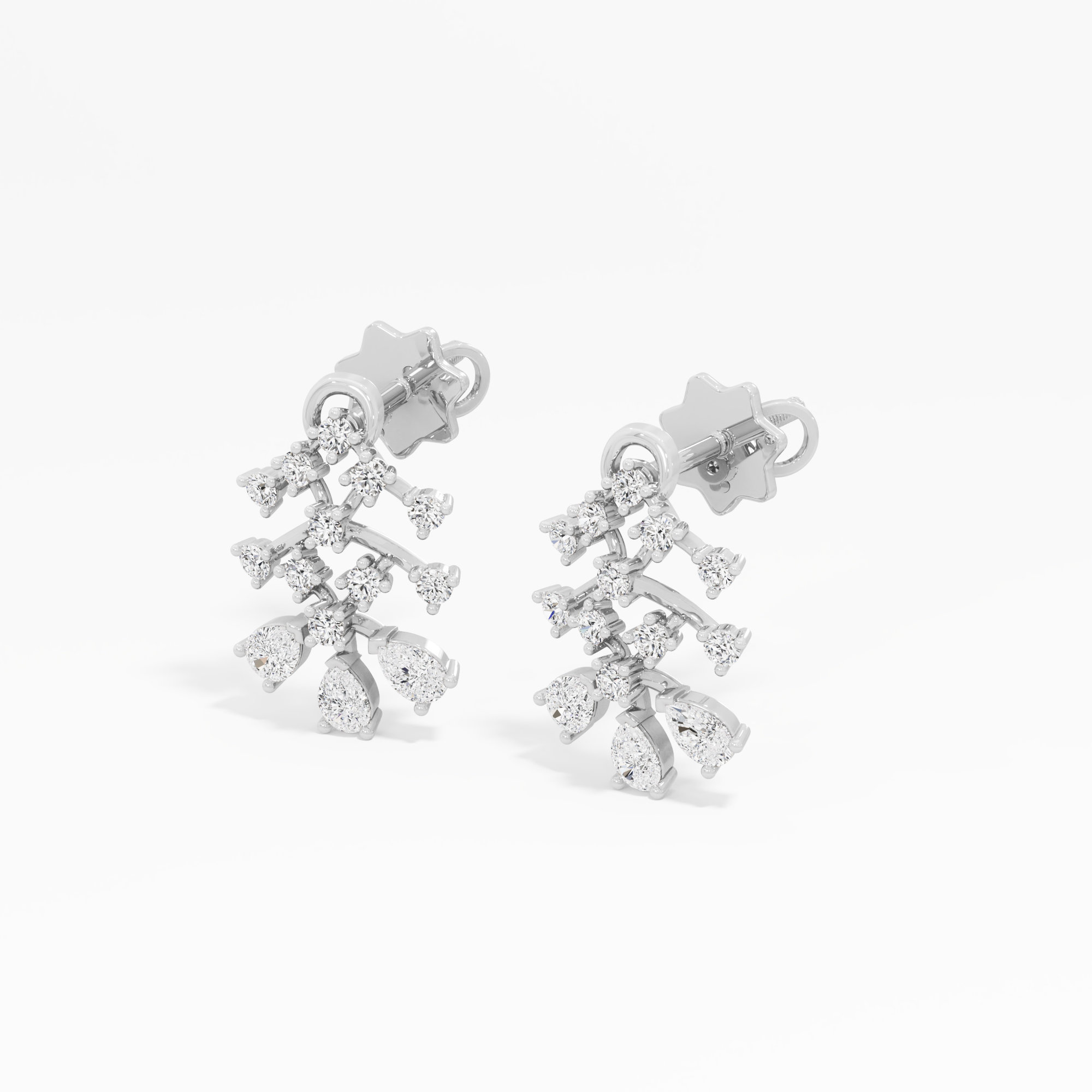 Fern Branch Stud Earrings in 9KT White Gold (Diamond Quality: FG-VVS VS)