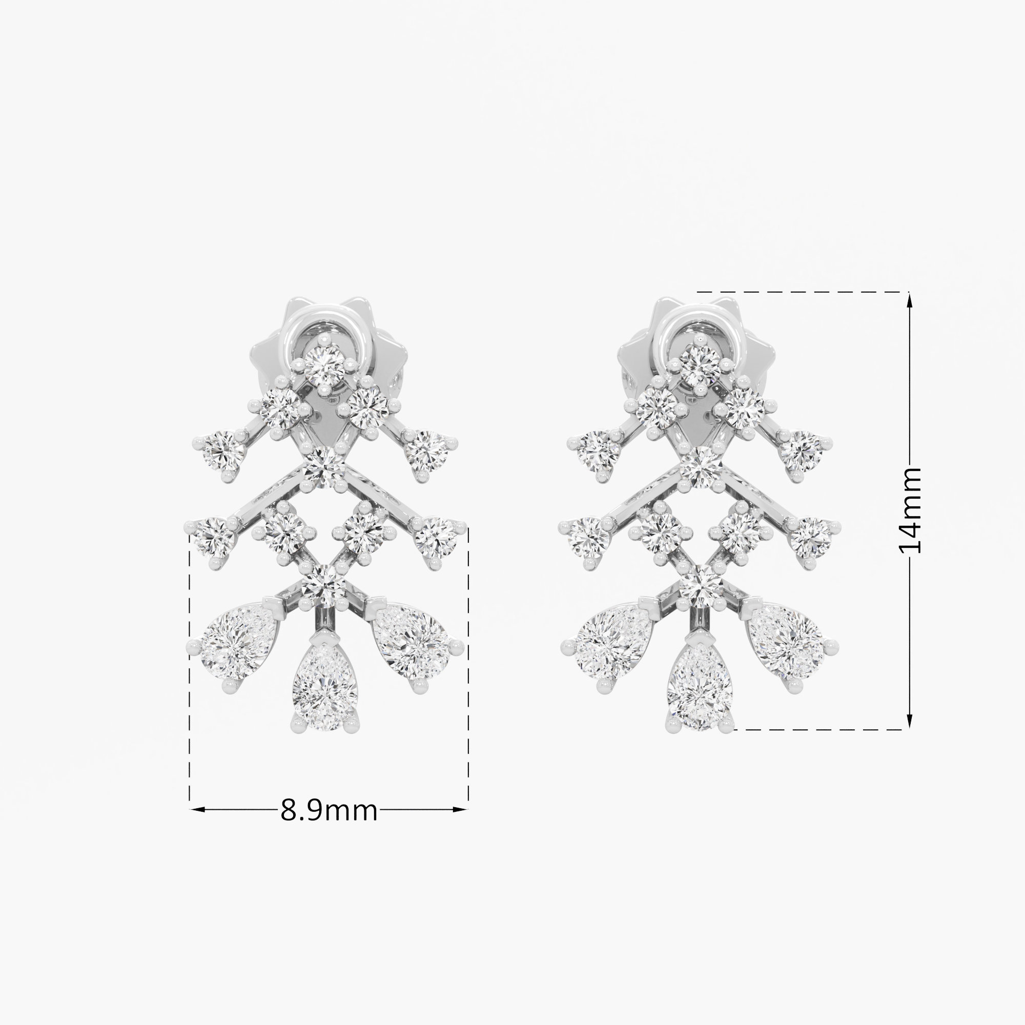 Fern Branch Stud Earrings in 9KT White Gold (Diamond Quality: FG-VVS VS)